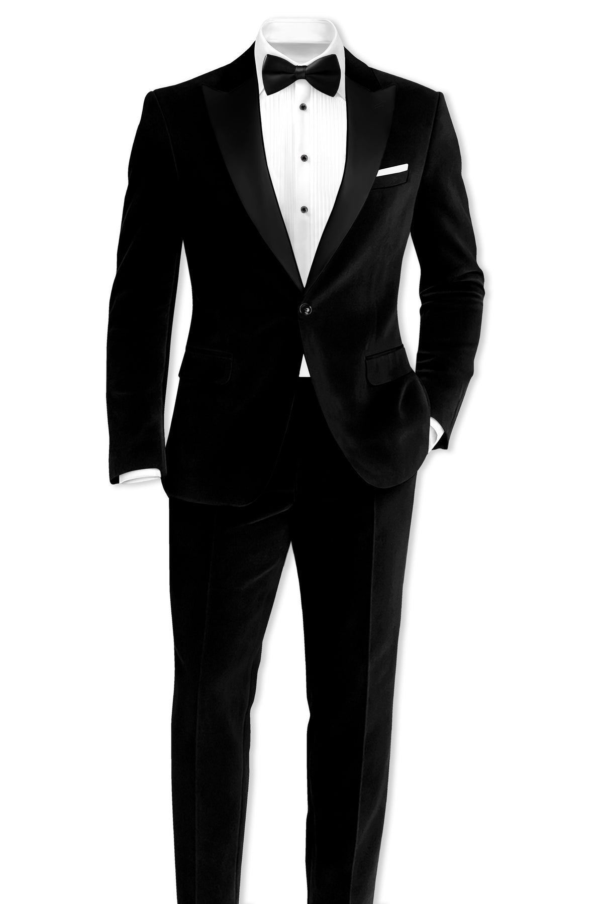 Aurelius-Jade Black Velvet Peak Lapel Tuxedo Suit