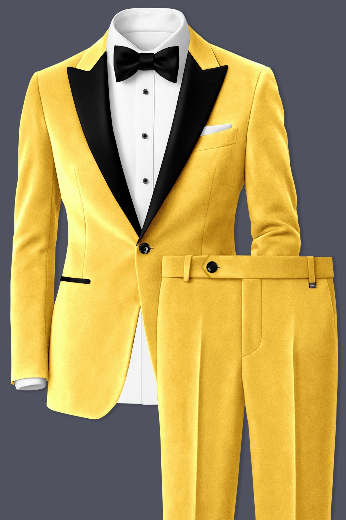 Lustre-Tulip Yellow Velvet Peak Lapel Tuxedo Suit