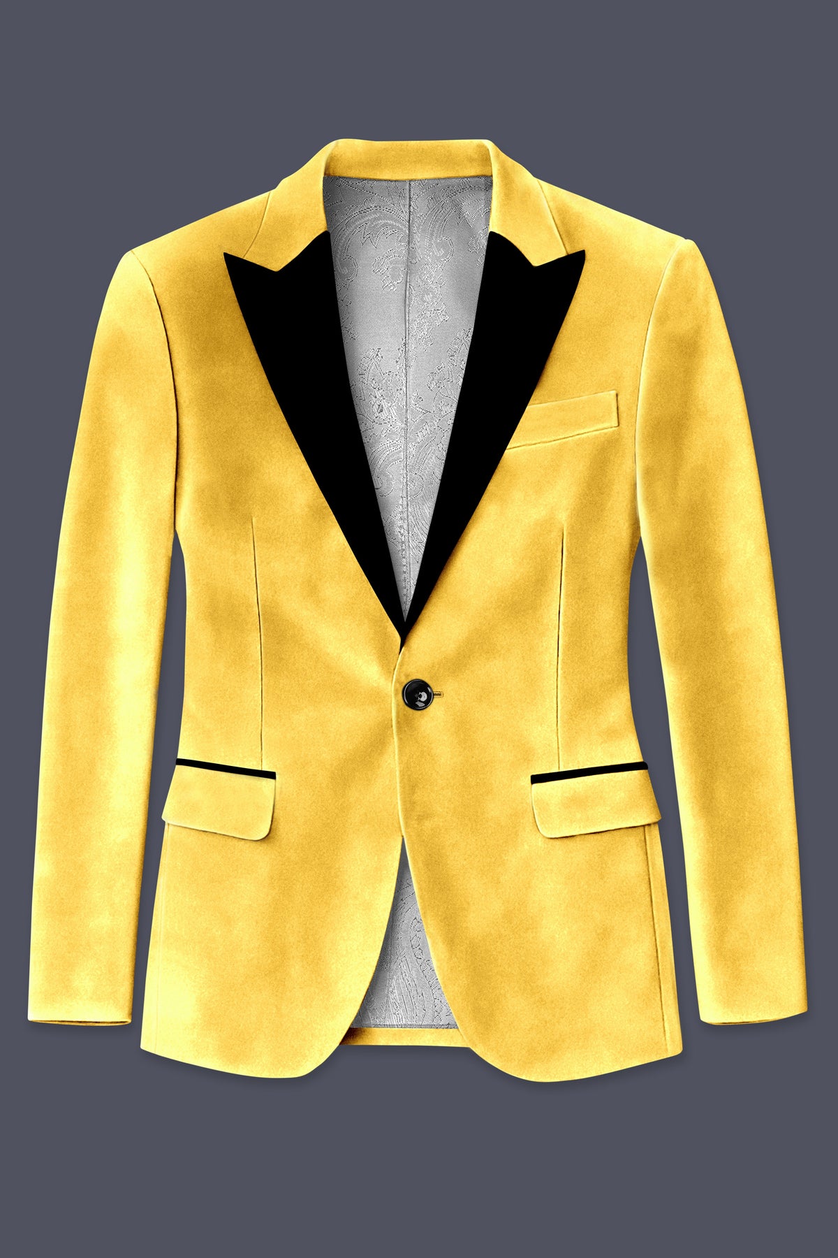 Lustre-Tulip Yellow Velvet Peak Lapel Tuxedo Suit