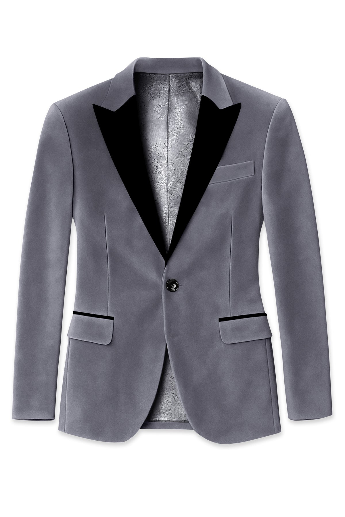 Velluto-Tuna Gray Velvet Peak Lapel Tuxedo Suit