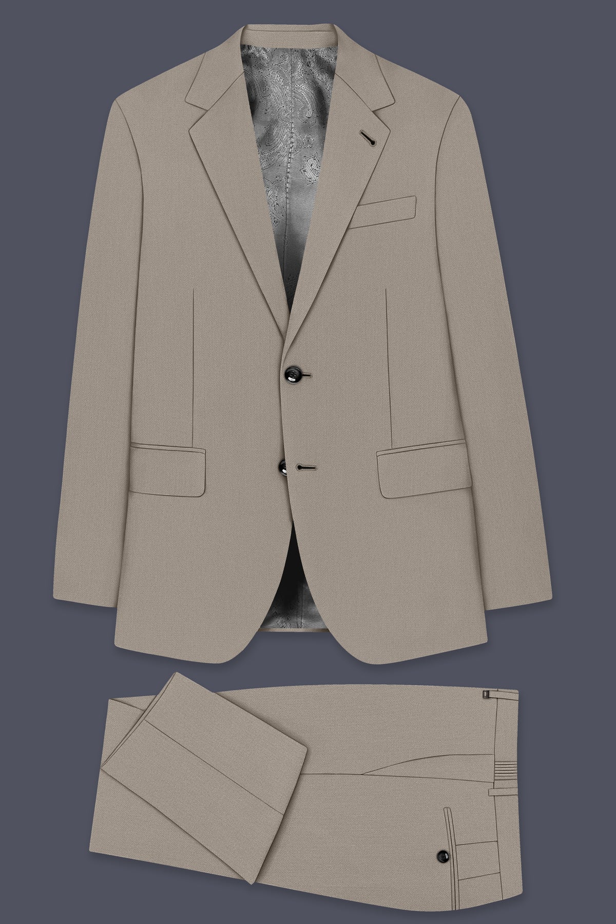 Mavren-Taupe Brown Diamond Textured Wool Rich Slight Stretch Single Breasted Suit