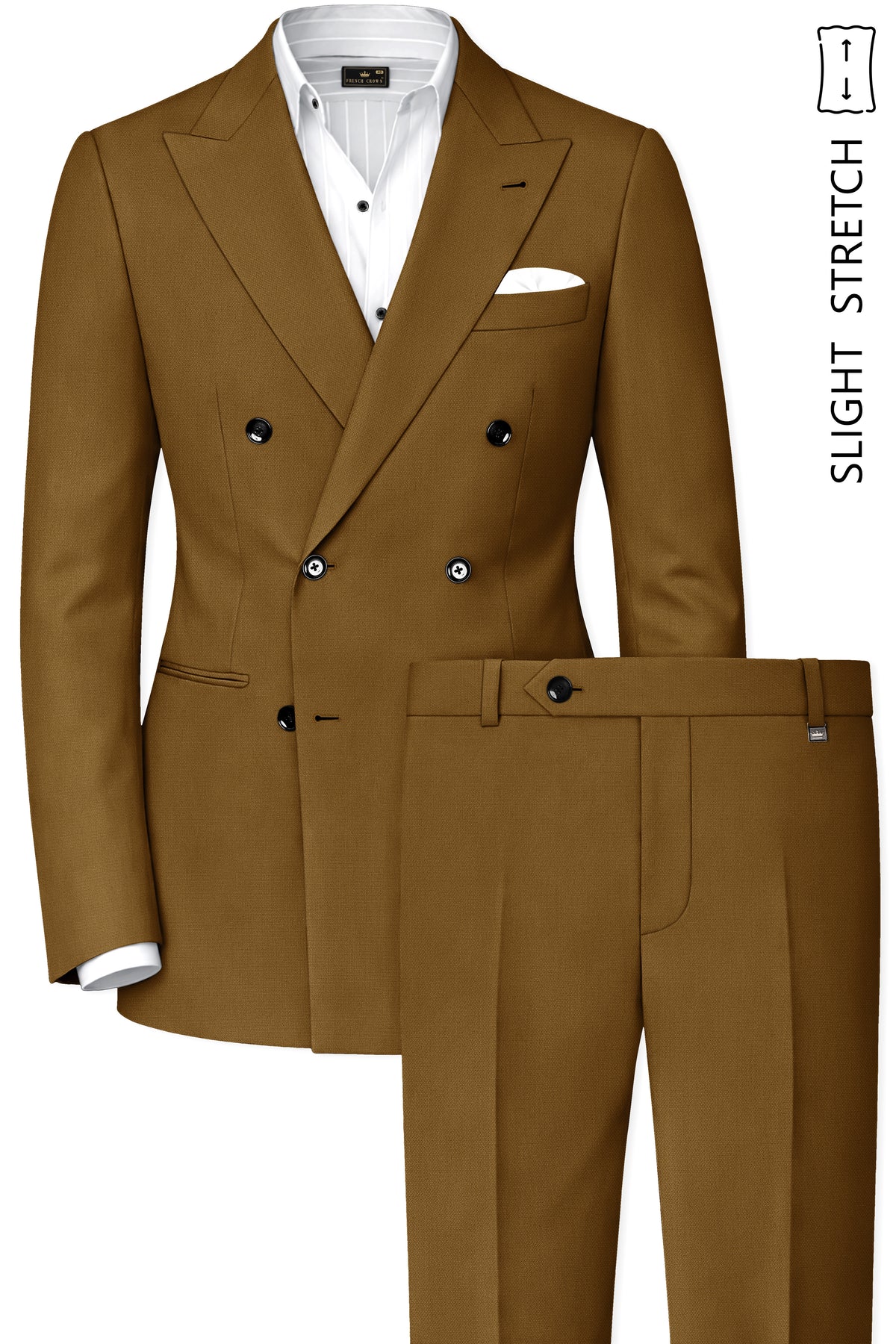 Sartoro-Otter Brown Diamond Textured Wool Rich Slight Stretch Double Breasted Suit