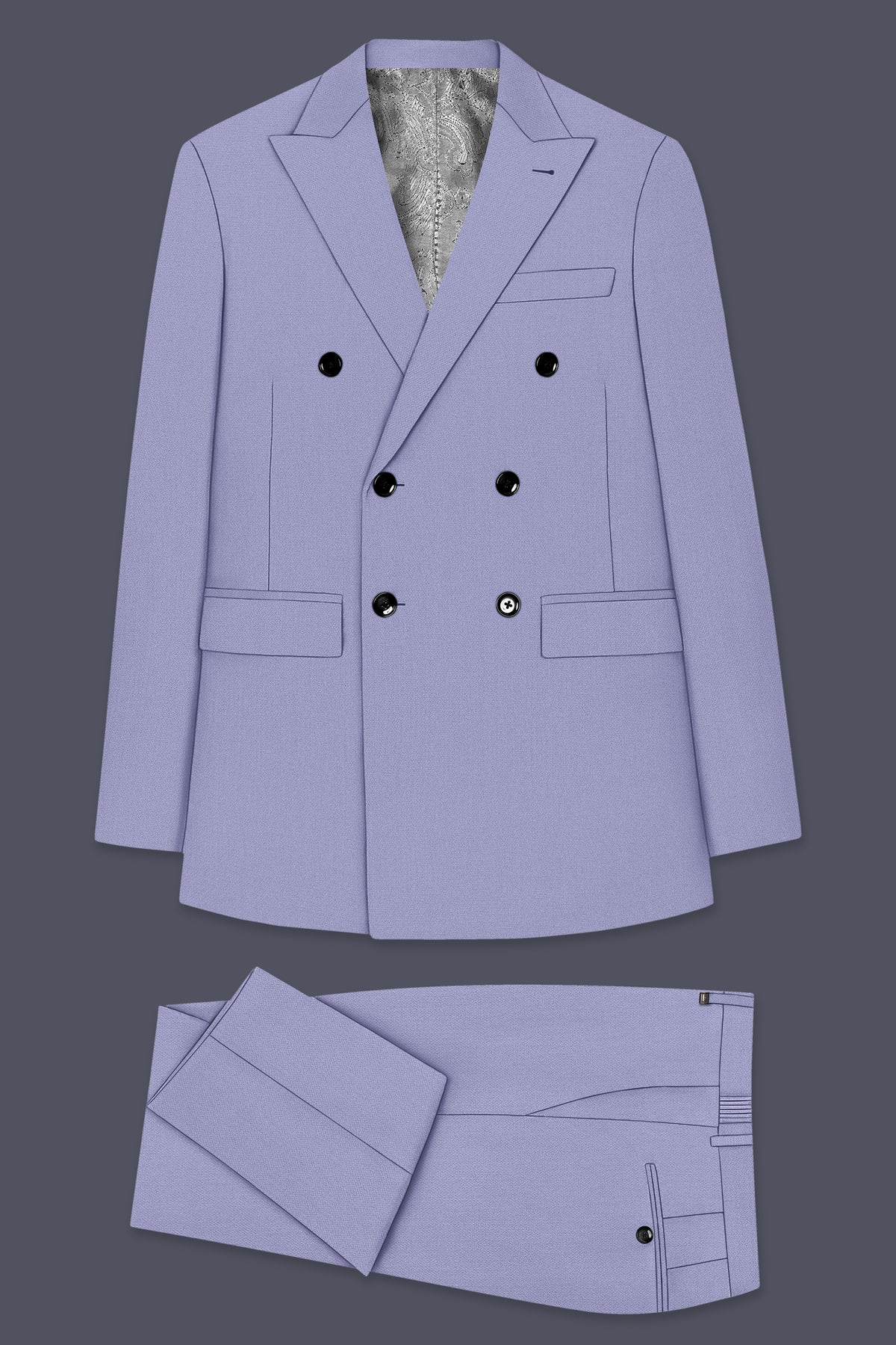 Royale-Chatelle Purple Diamond Textured Wool Rich Slight Stretch Double Breasted Suit