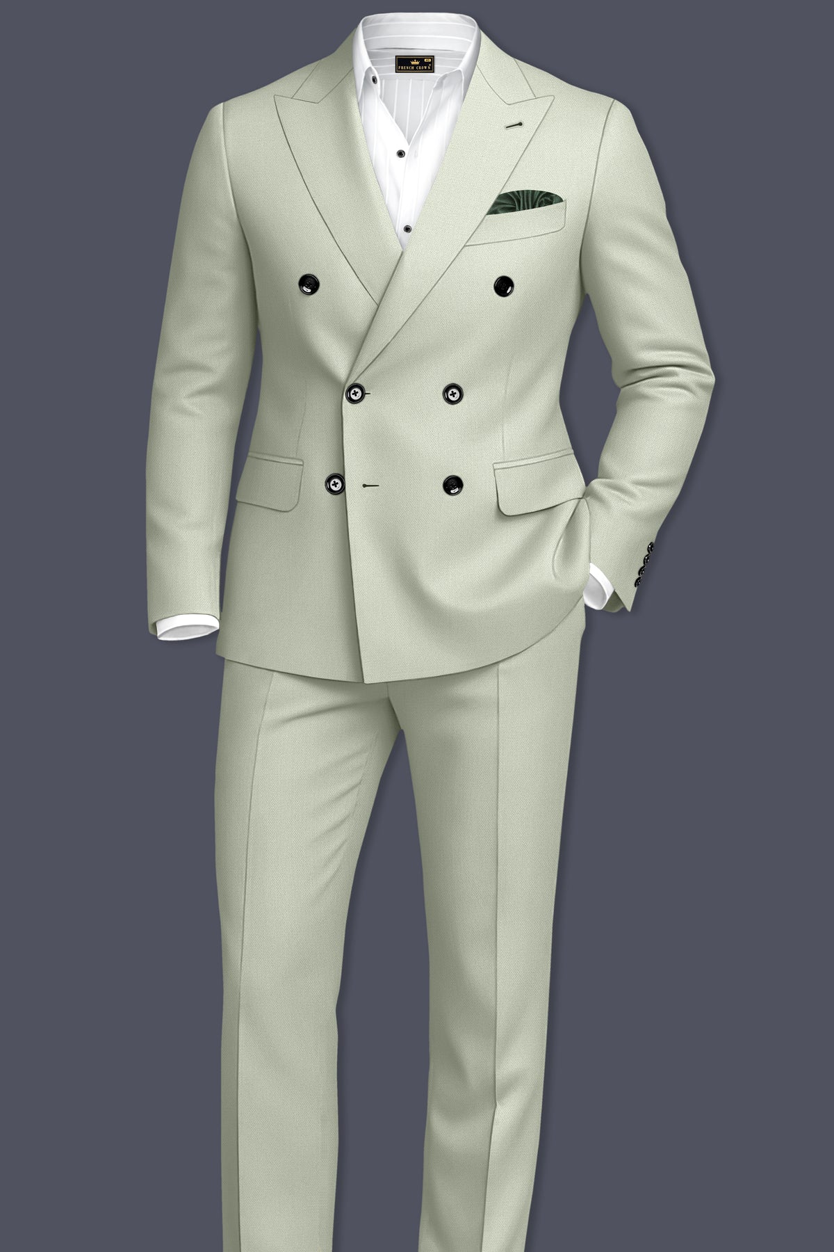 Olivier-Pixie Green Diamond Textured Wool Rich Slight Stretch Double Breasted Suit