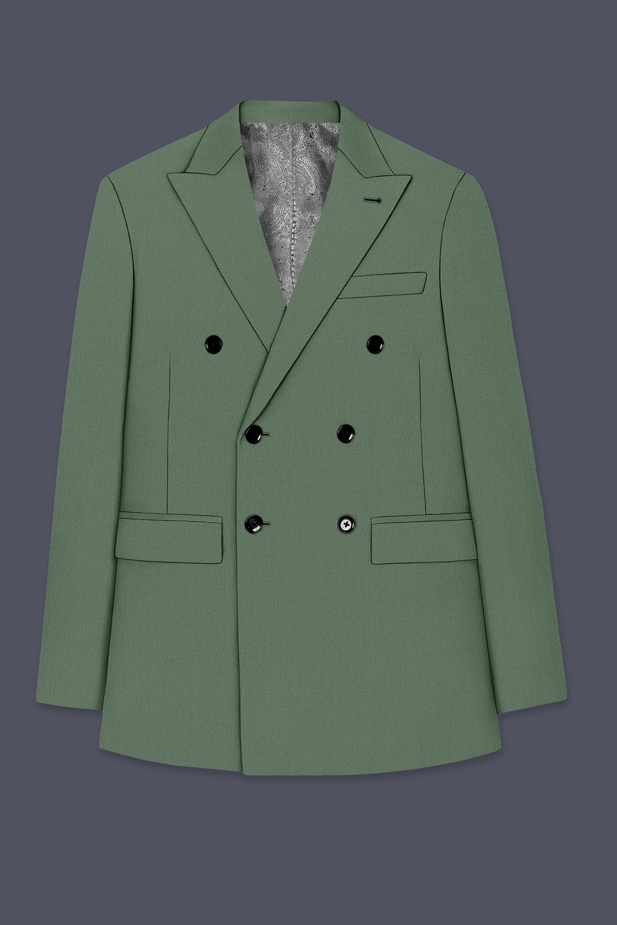 Avon-Glade Green Diamond Textured Wool Rich Slight Stretch Double Breasted Suit