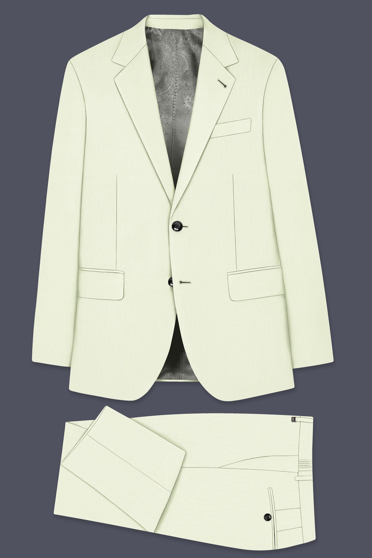 Verdant-Bud Green Diamond Textured Wool Rich Slight Stretch Single Breasted Suit