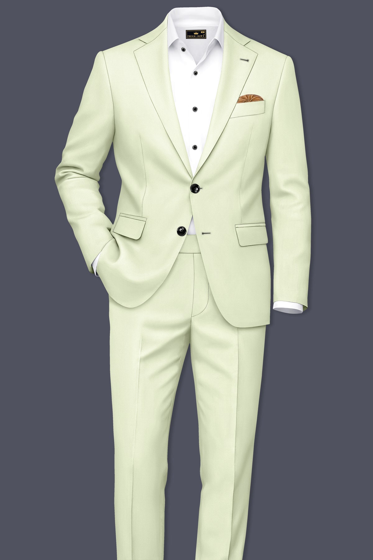 Verdant-Bud Green Diamond Textured Wool Rich Slight Stretch Single Breasted Suit