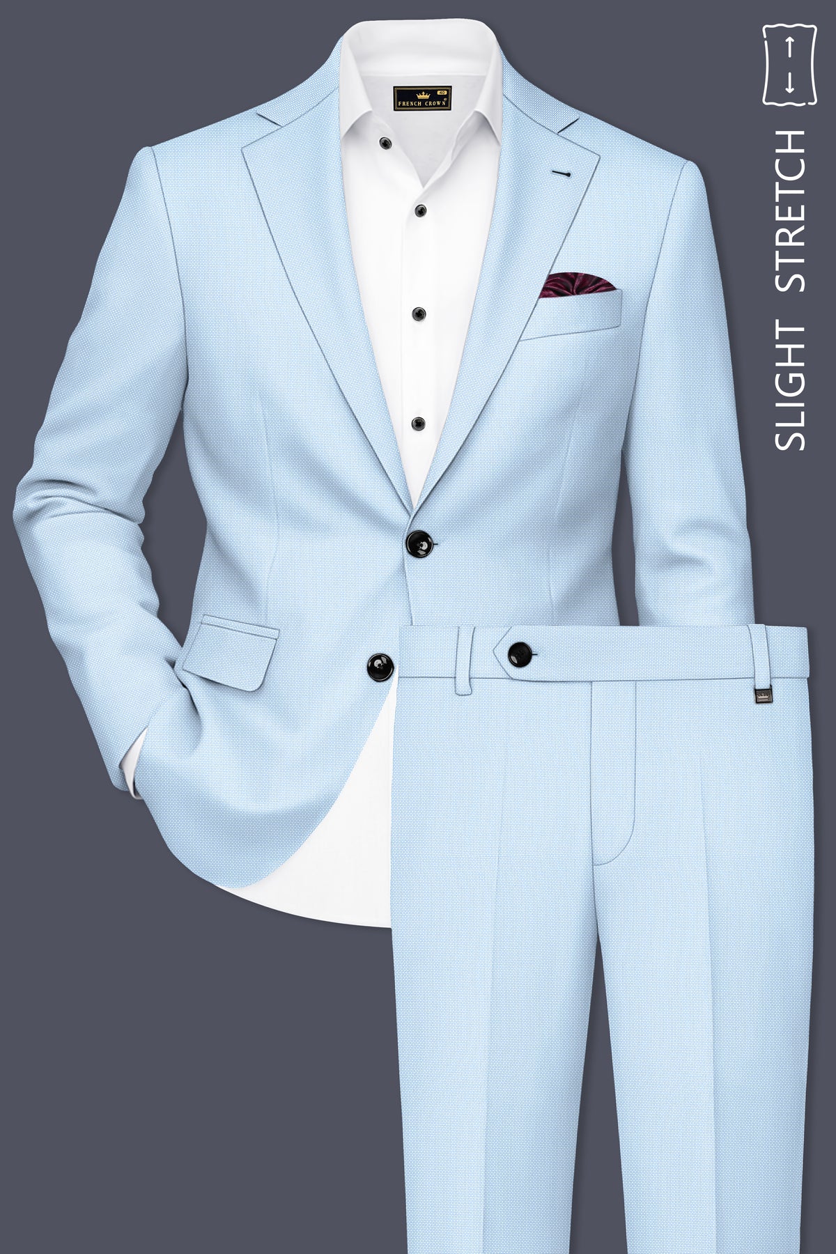 Azure-Hawkes Blue Diamond Textured Wool Rich Slight Stretch Single Breasted Suit