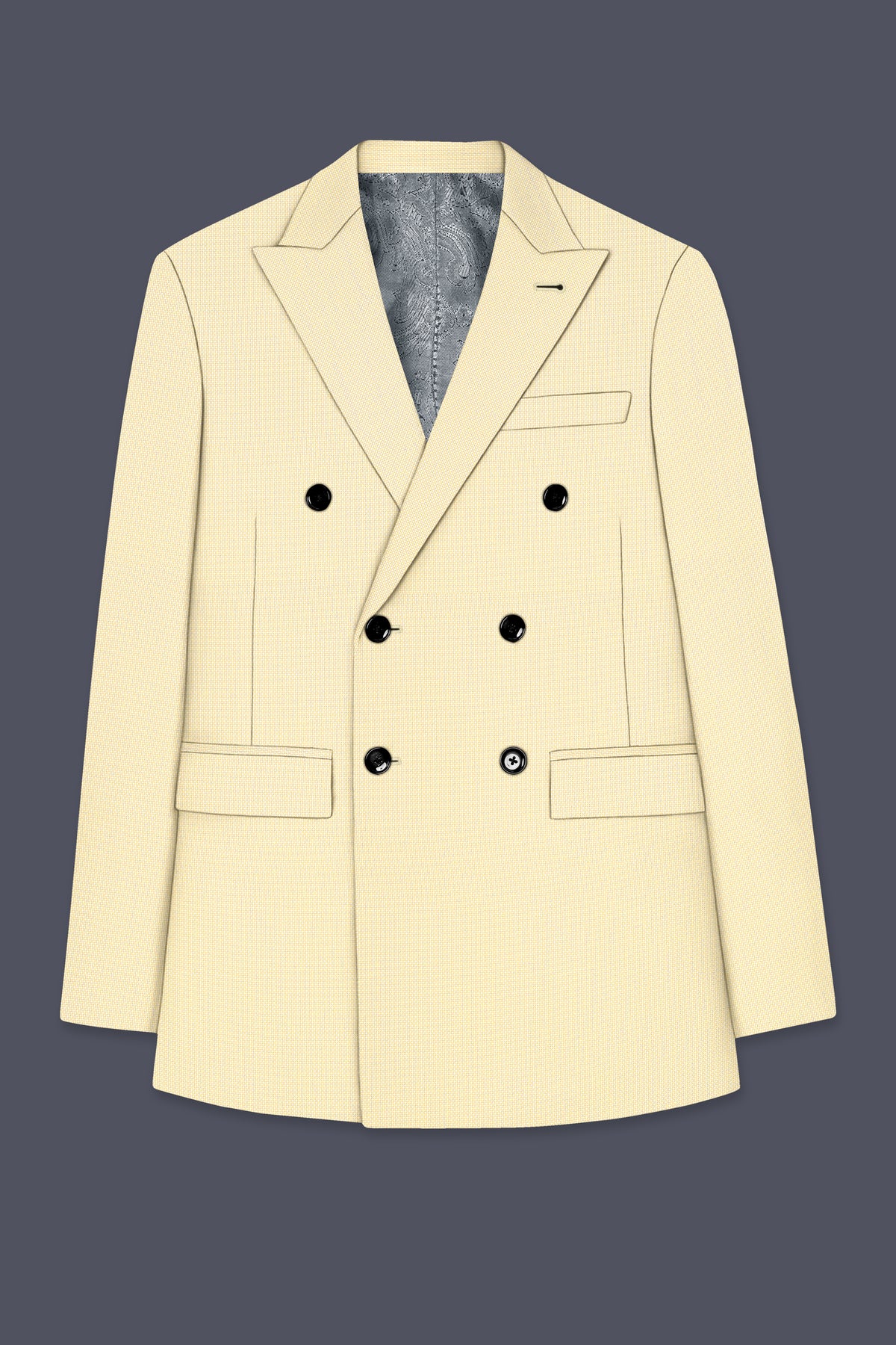 Lumine-Bavarian Cream Diamond Textured Wool Rich Slight Stretch Double Breasted Suit
