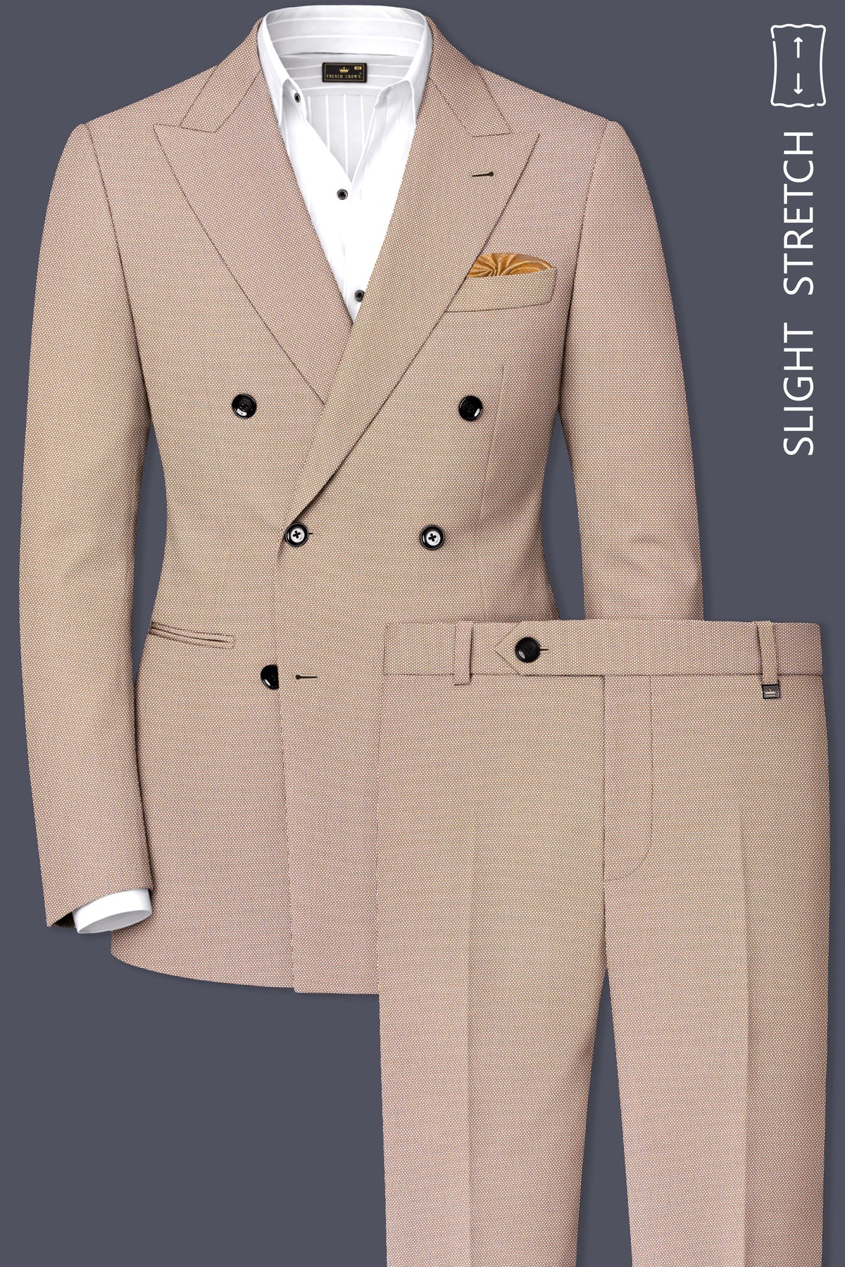 Terrano-Rodeo Brown Diamond Textured Wool Rich Slight Stretch Double Breasted Suit