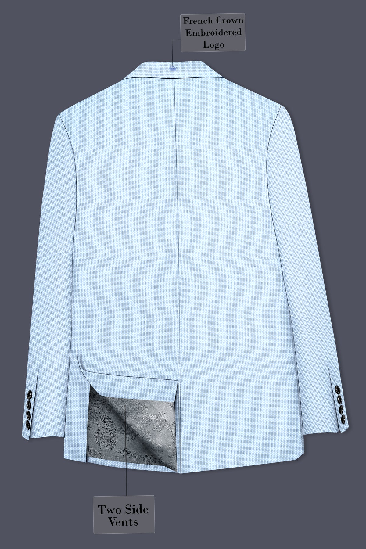 Azure-Hawkes Blue Diamond Textured Wool Rich Slight Stretch Double Breasted Suit