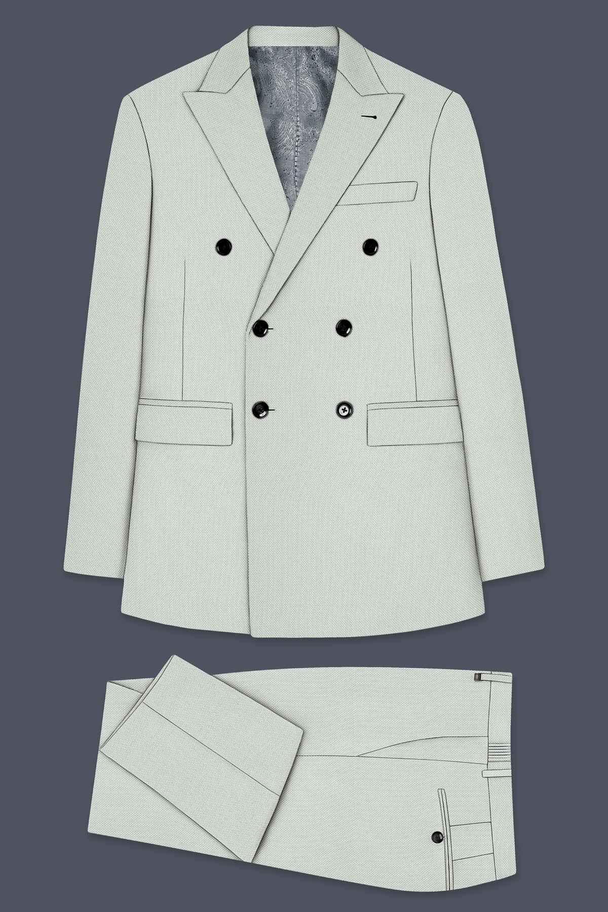 Cavell-Ash Gray Diamond Textured Wool Rich Slight Stretch Double Breasted Suit
