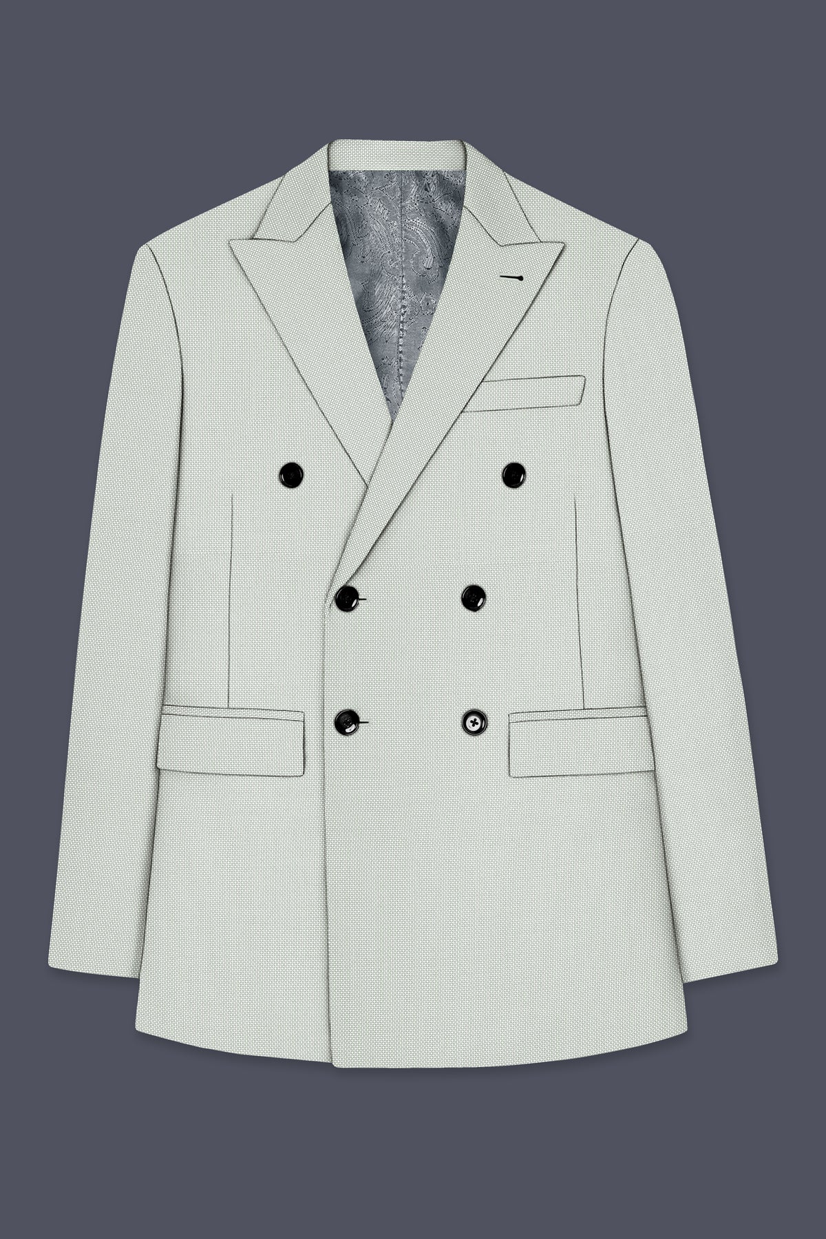 Cavell-Ash Gray Diamond Textured Wool Rich Slight Stretch Double Breasted Suit