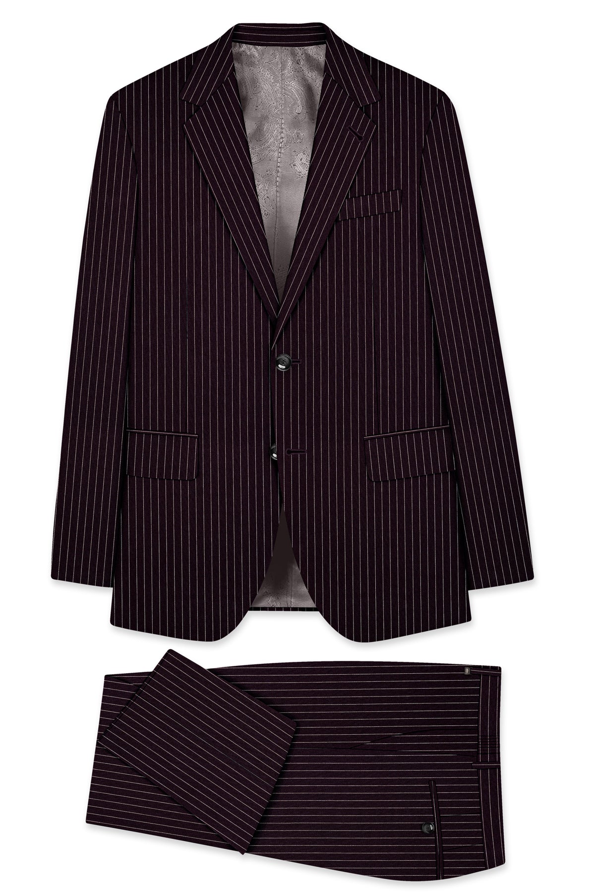 Vesper-Gondola Maroon Chalk Striped Wool Rich Wrinkle-Free Fluid Drape Fabric Single Breasted Suit