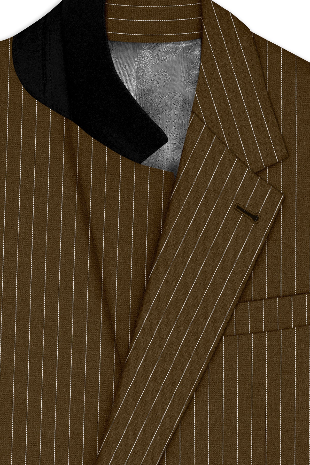Sable-Antique Brown Chalk Striped Wool Rich Wrinkle-Free Fluid Drape Fabric Single Breasted Suit
