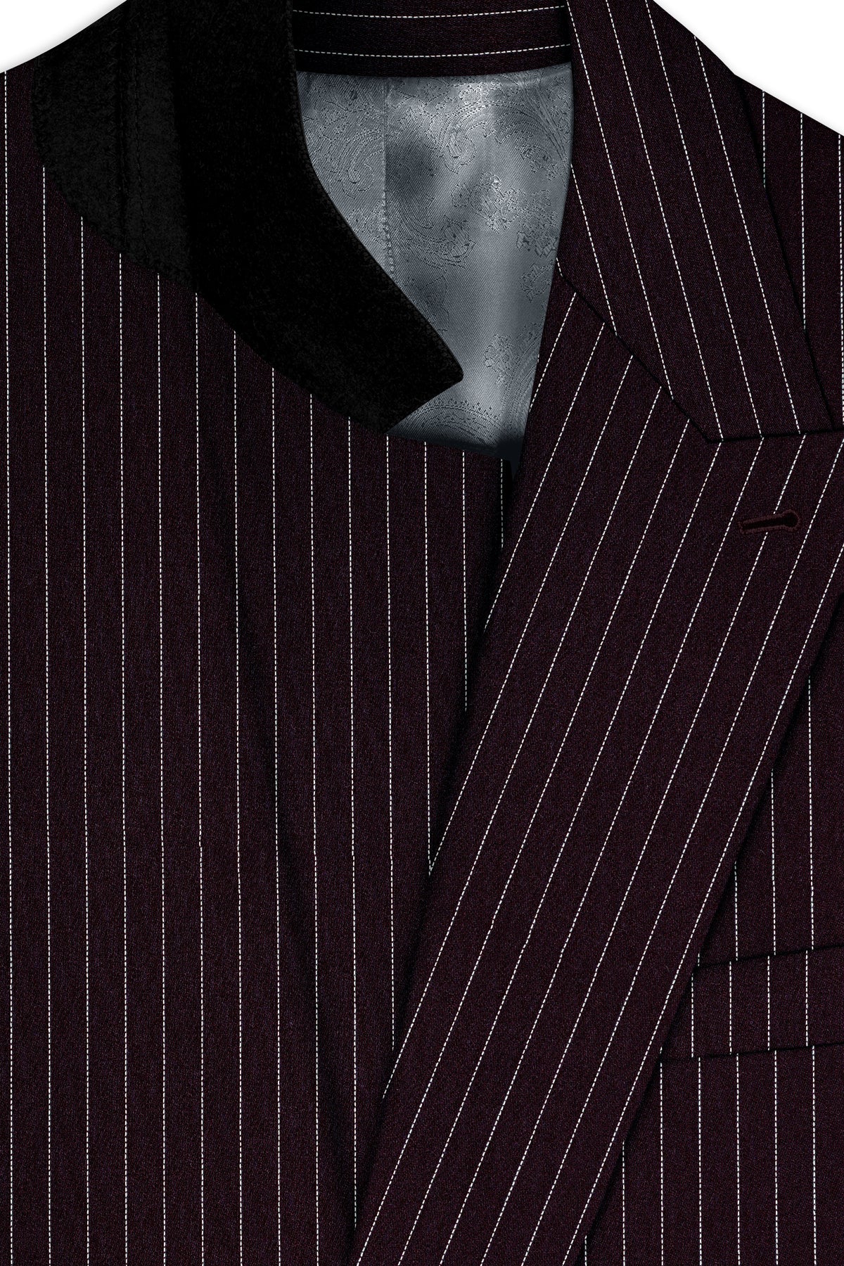 Vesper-Gondola Maroon Chalk Striped Wool Rich Wrinkle-Free Fluid Drape Fabric Double Breasted Suit