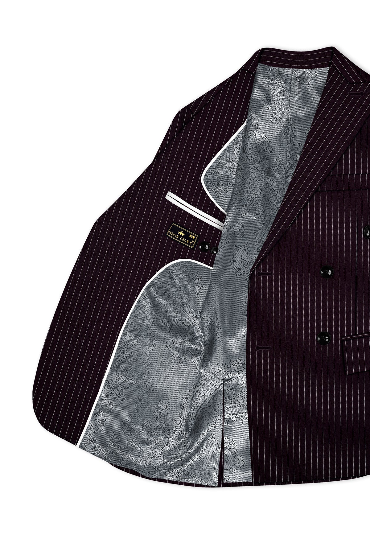 Vesper-Gondola Maroon Chalk Striped Wool Rich Wrinkle-Free Fluid Drape Fabric Double Breasted Suit