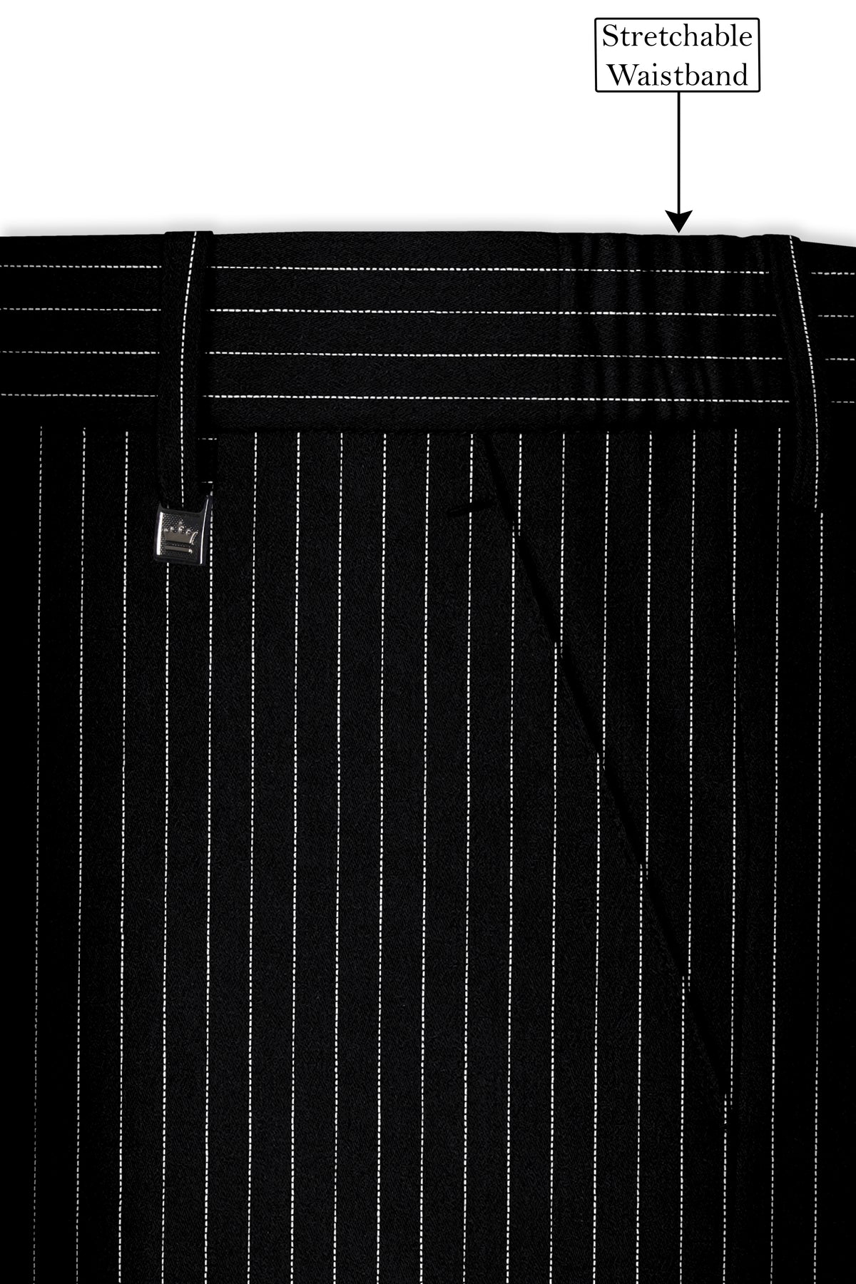 Noble-Jade Black Chalk Striped Wool Rich Wrinkle-Free Fluid Drape Fabric Double Breasted Suit