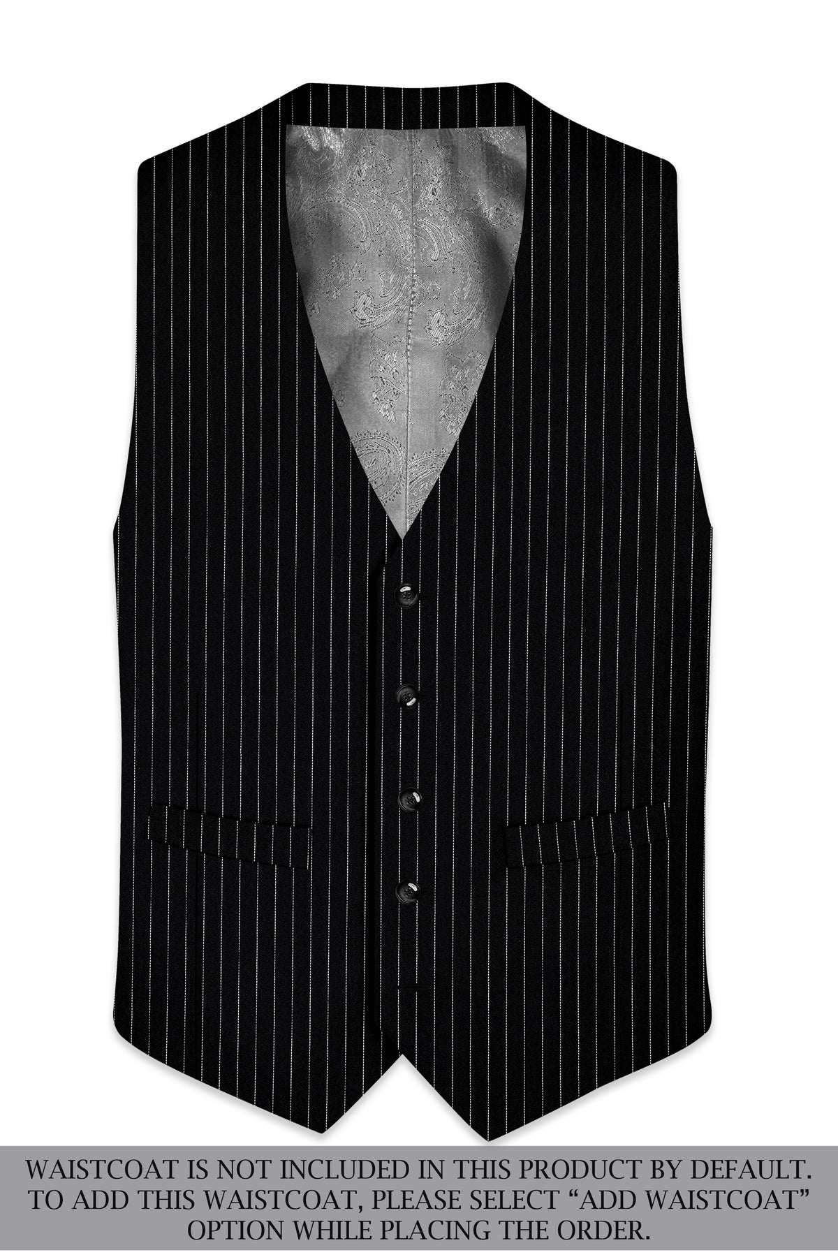 Noble-Jade Black Chalk Striped Wool Rich Wrinkle-Free Fluid Drape Fabric Double Breasted Suit