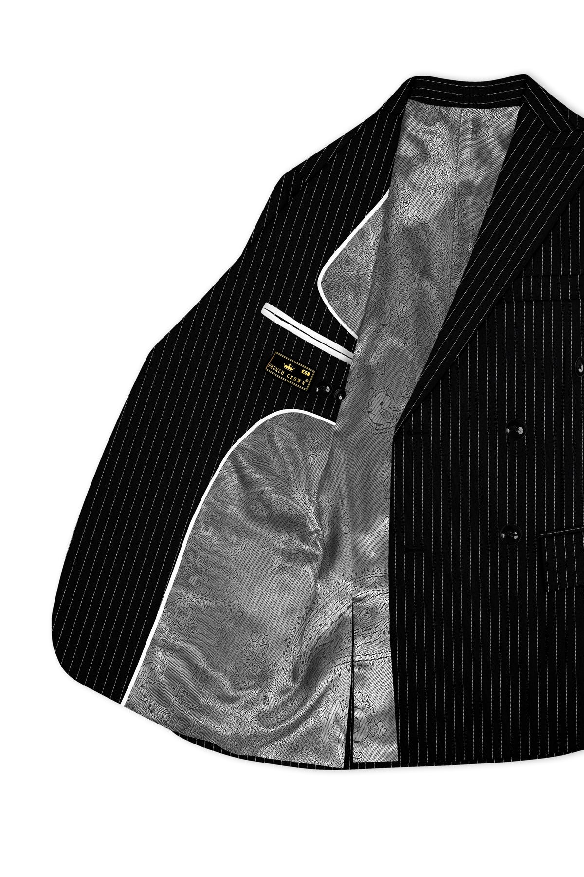 Noble-Jade Black Chalk Striped Wool Rich Wrinkle-Free Fluid Drape Fabric Double Breasted Suit