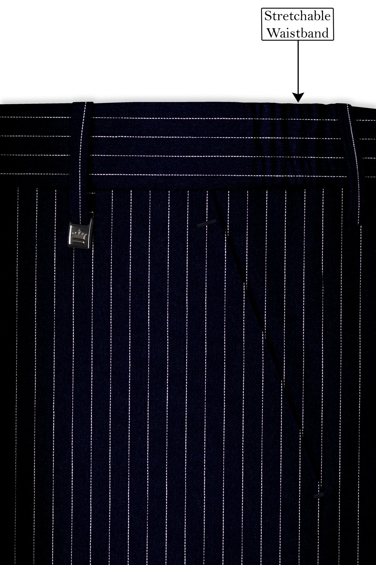 Windsor-Navy Blue Chalk Striped Wool Rich Wrinkle-Free Fluid Drape Fabric Double Breasted Suit