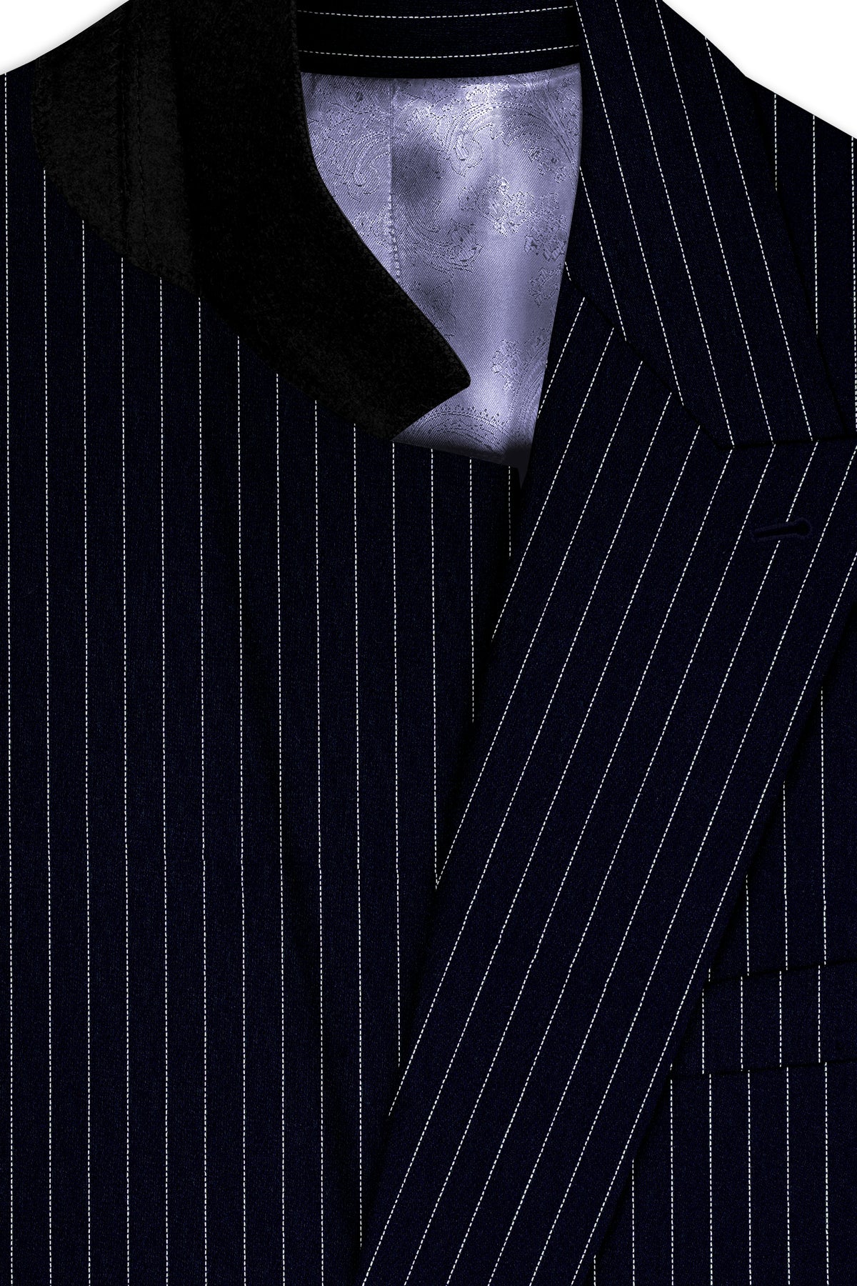 Windsor-Navy Blue Chalk Striped Wool Rich Wrinkle-Free Fluid Drape Fabric Double Breasted Suit