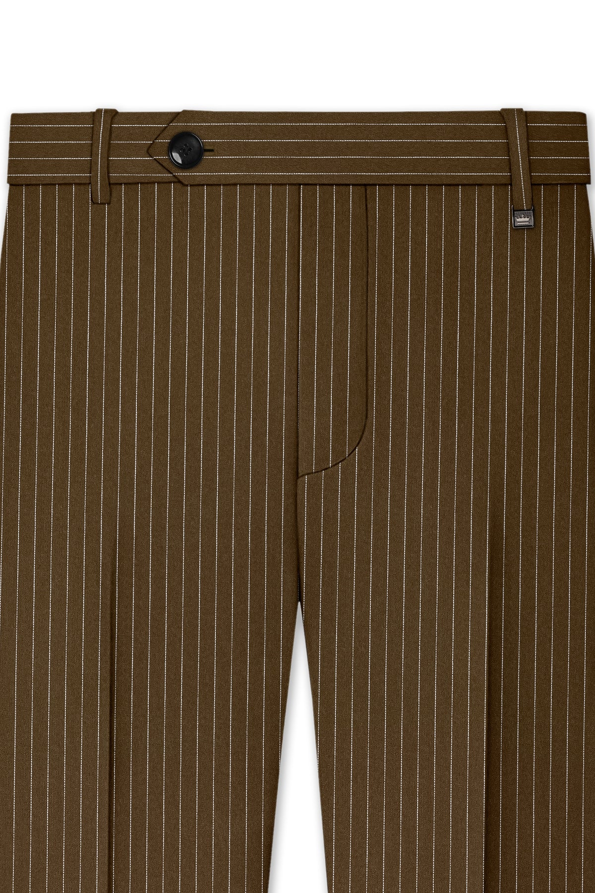 Sable-Antique Brown Chalk Striped Wool Rich Wrinkle-Free Fluid Drape Fabric Double Breasted Suit