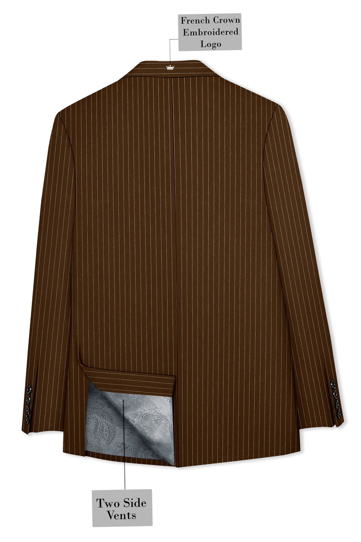 Everton-Clinker Brown Chalk Striped Wool Rich Wrinkle-Free Fluid Drape Fabric Double Breasted Suit