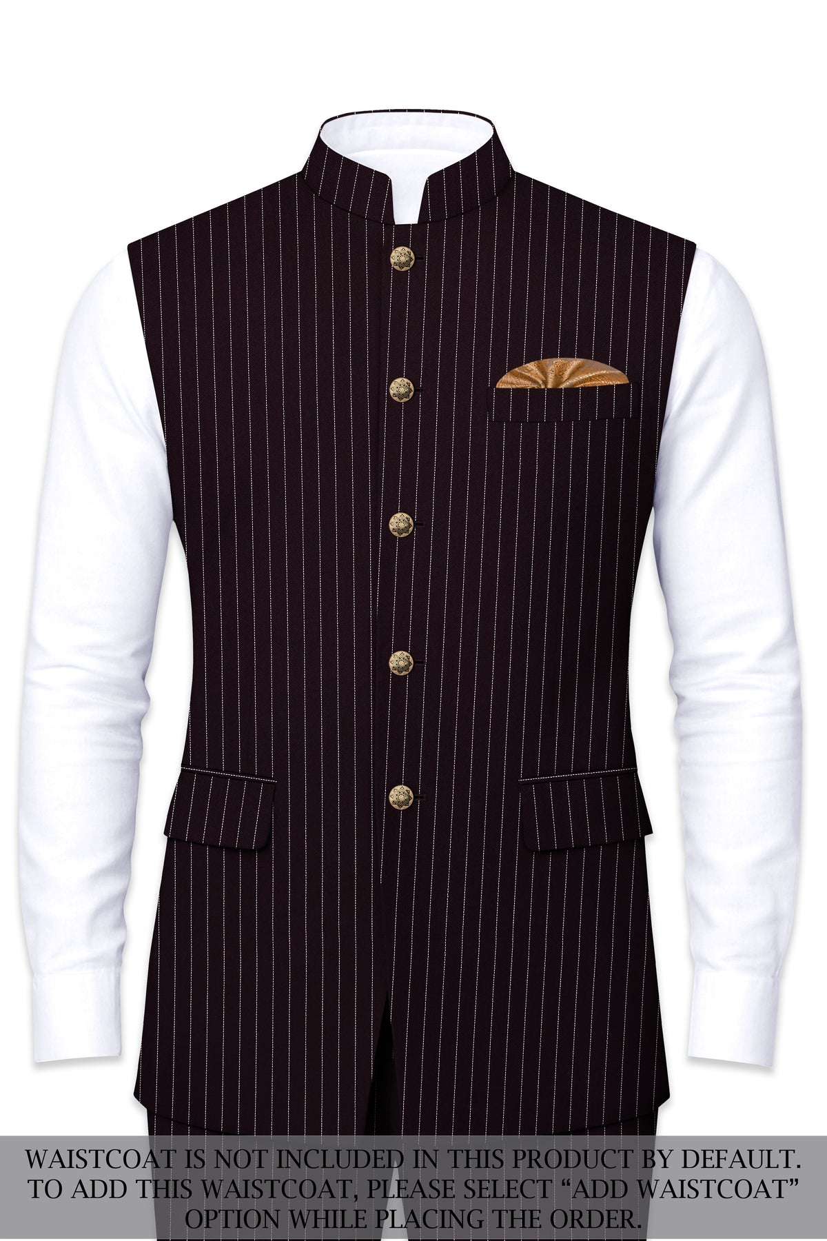 Vesper-Gondola Maroon Chalk Striped Wool Rich Wrinkle-Free Fluid Drape Fabric Bandhgala Suit