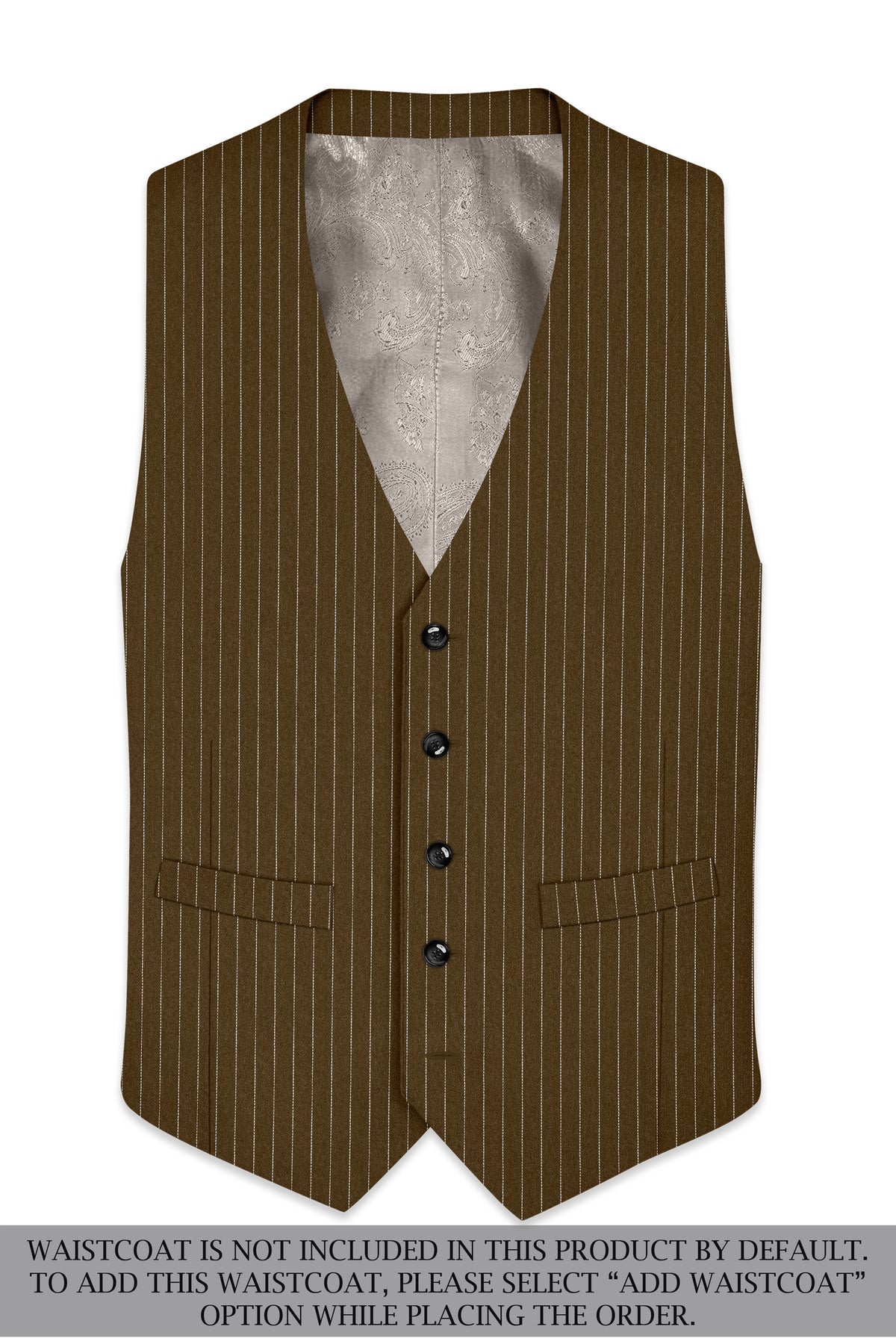 Sable-Antique Brown Chalk Striped Wool Rich Wrinkle-Free Fluid Drape Fabric Peak Lapel Tuxedo Suit