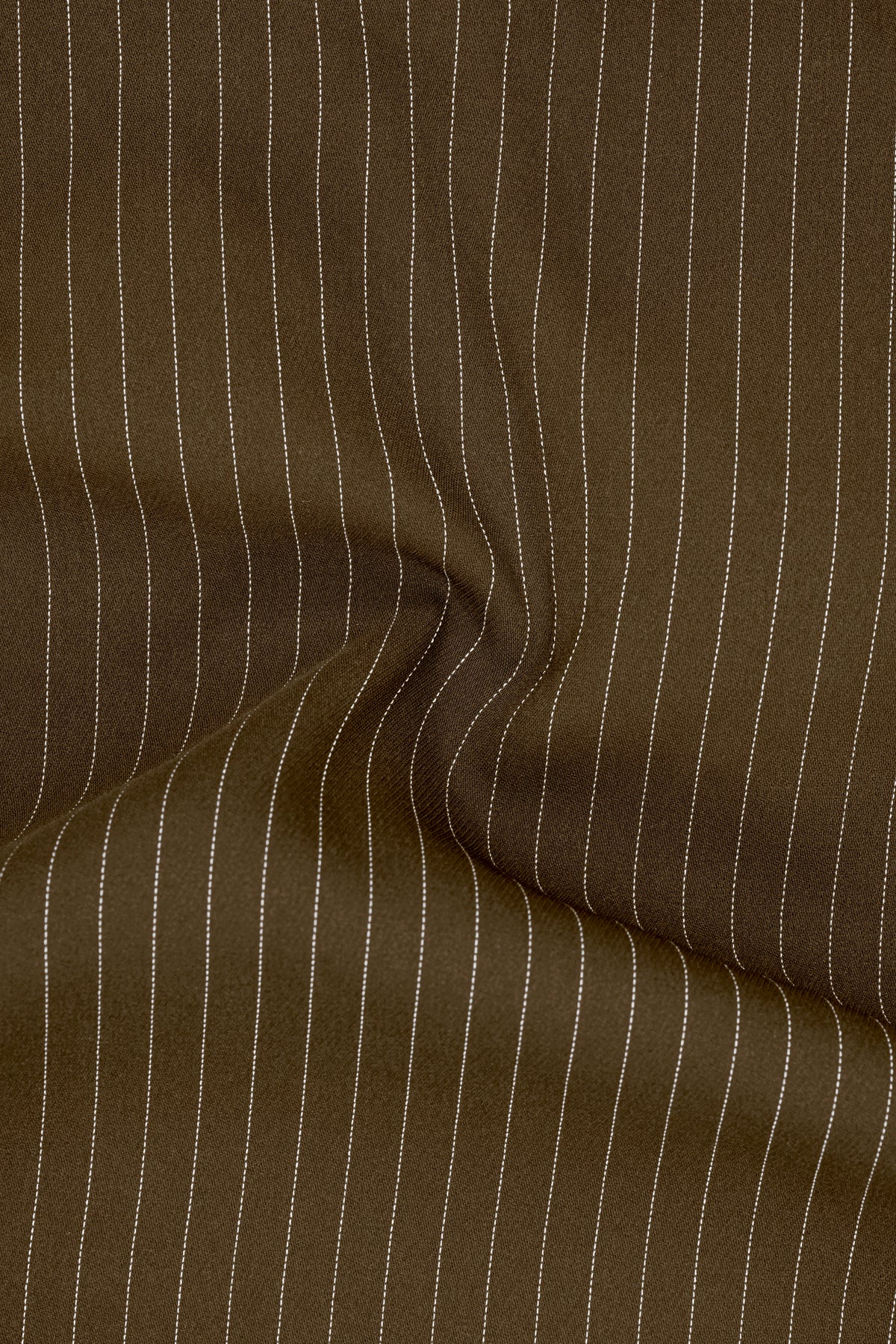 Sable-Antique Brown Chalk Striped Wool Rich Wrinkle-Free Fluid Drape Fabric Peak Lapel Tuxedo Suit