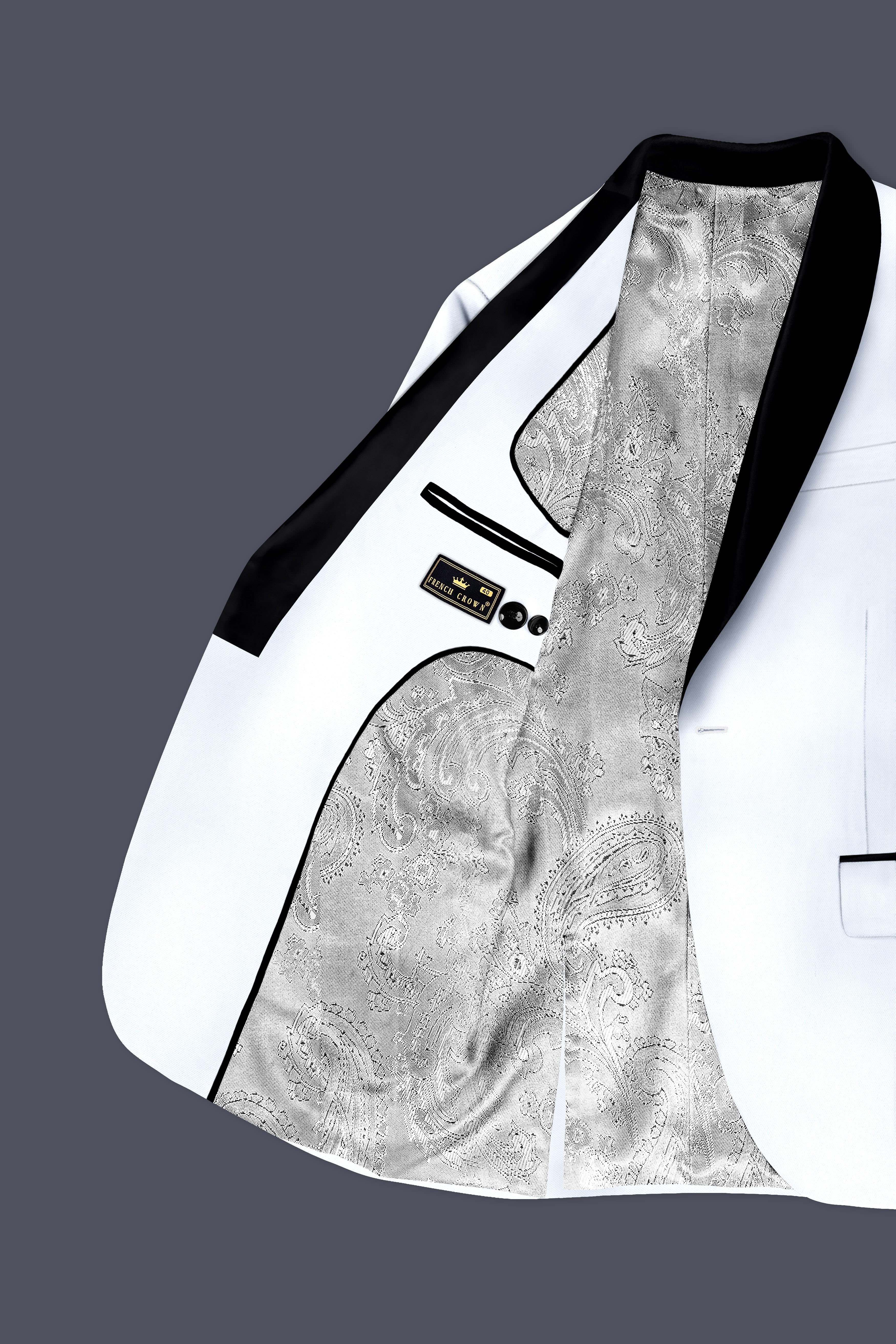Bright White Tuxedo Plain Solid Single Breasted Premium Terry