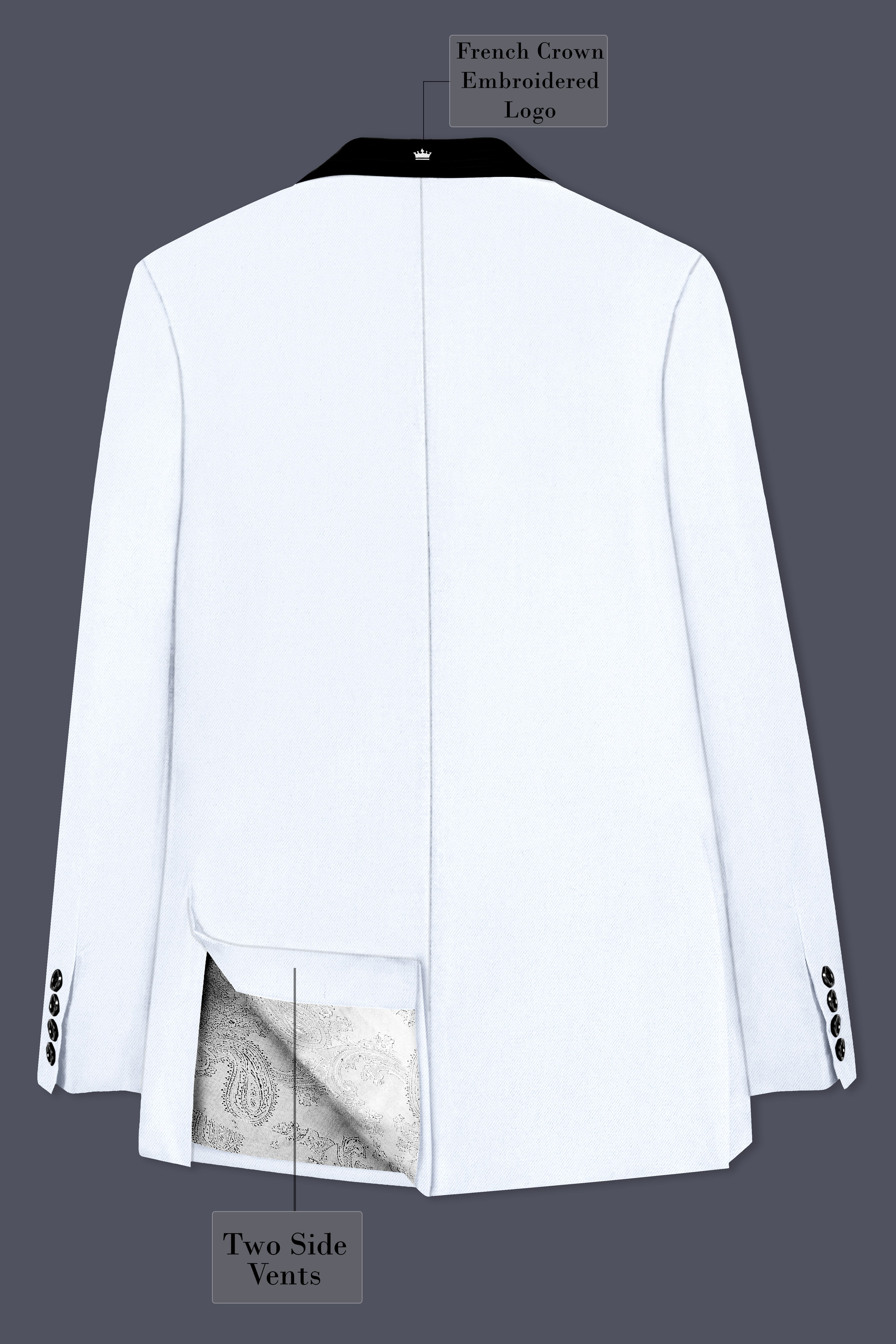 Bright White Tuxedo Plain Solid Single Breasted Premium Terry