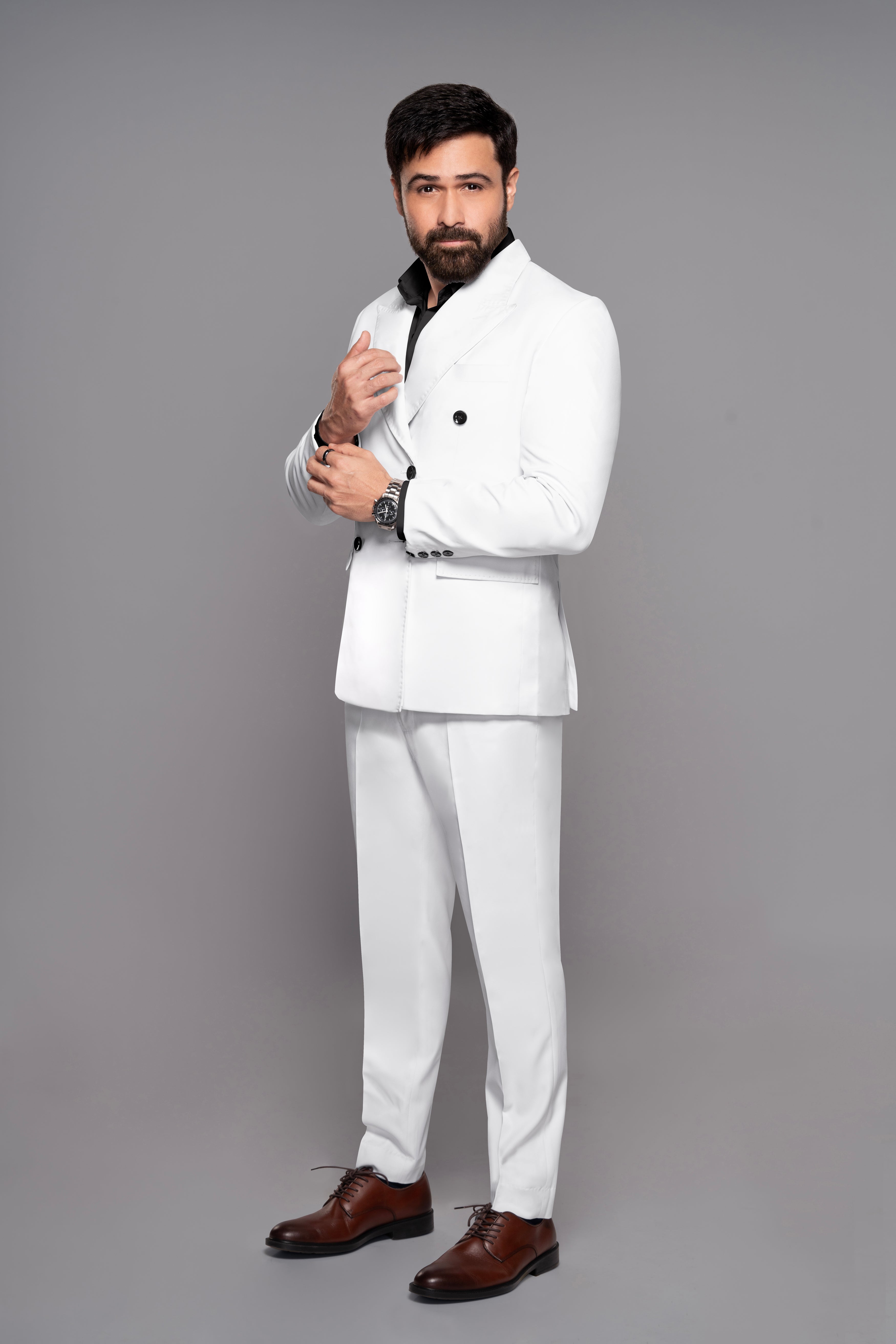 Bright White Subtle Sheen Double Breasted Suit