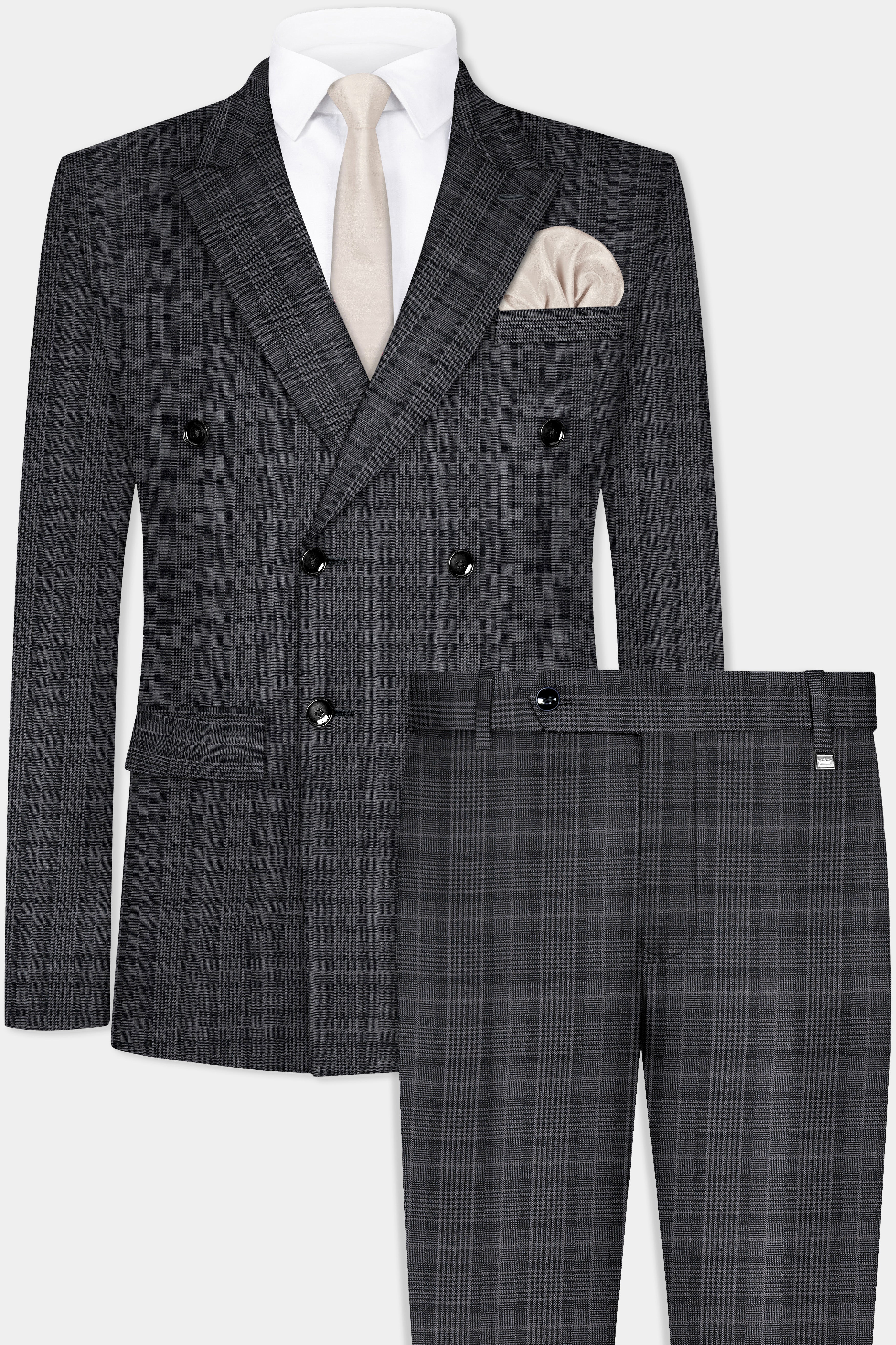 Charcoal Plaid Double Breasted Suit