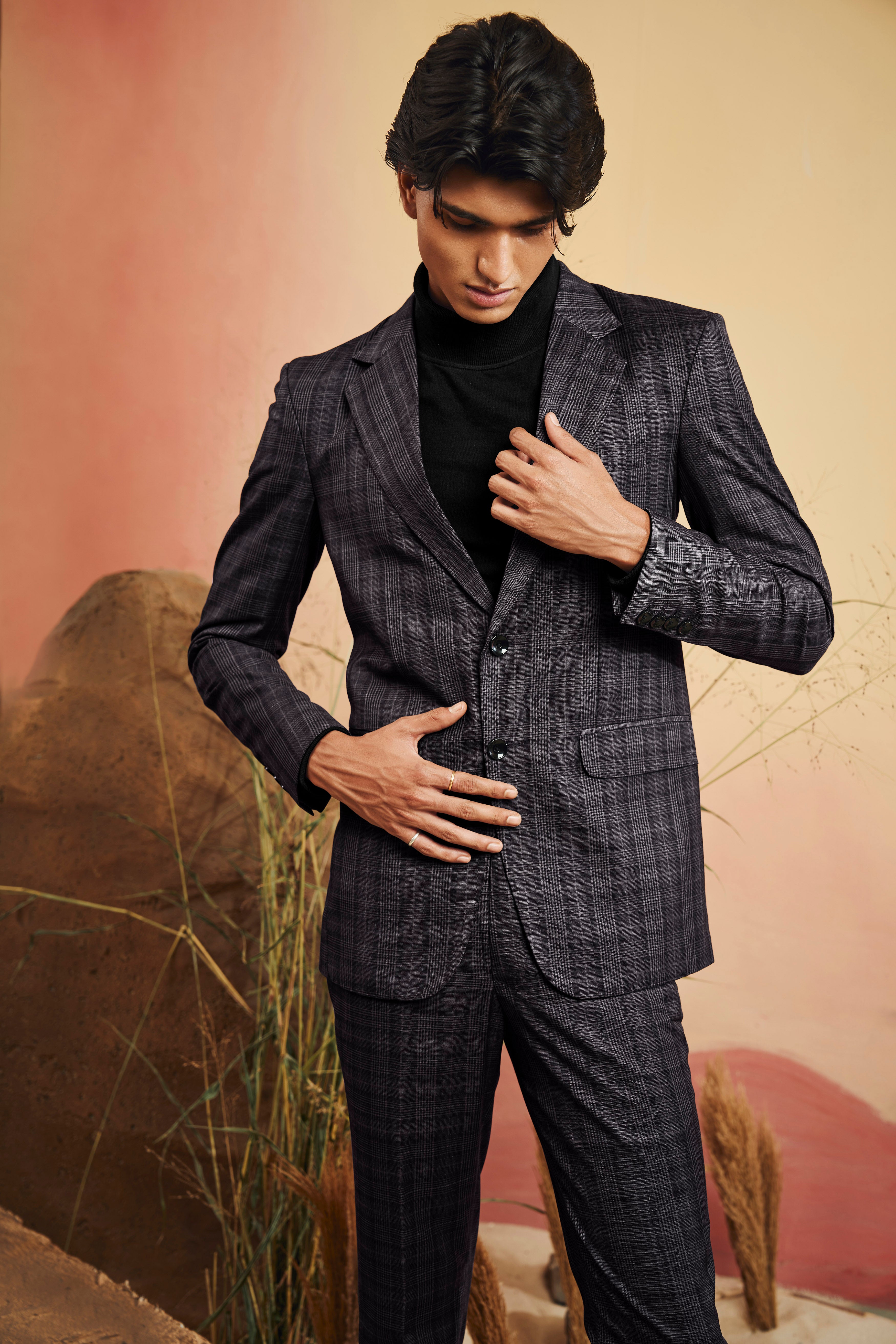 Charcoal Grey Plaid Suit