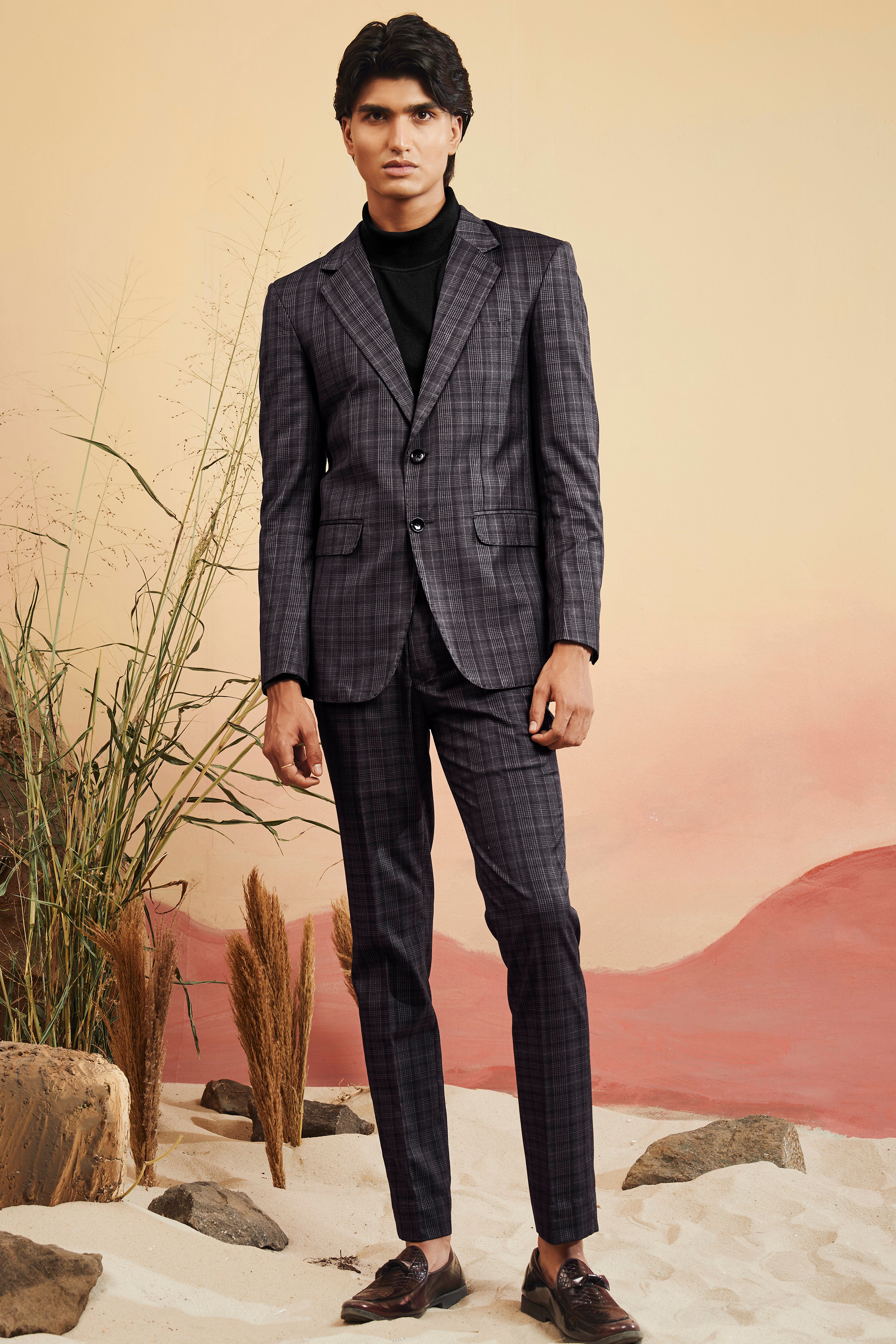 Charcoal Grey Plaid Suit