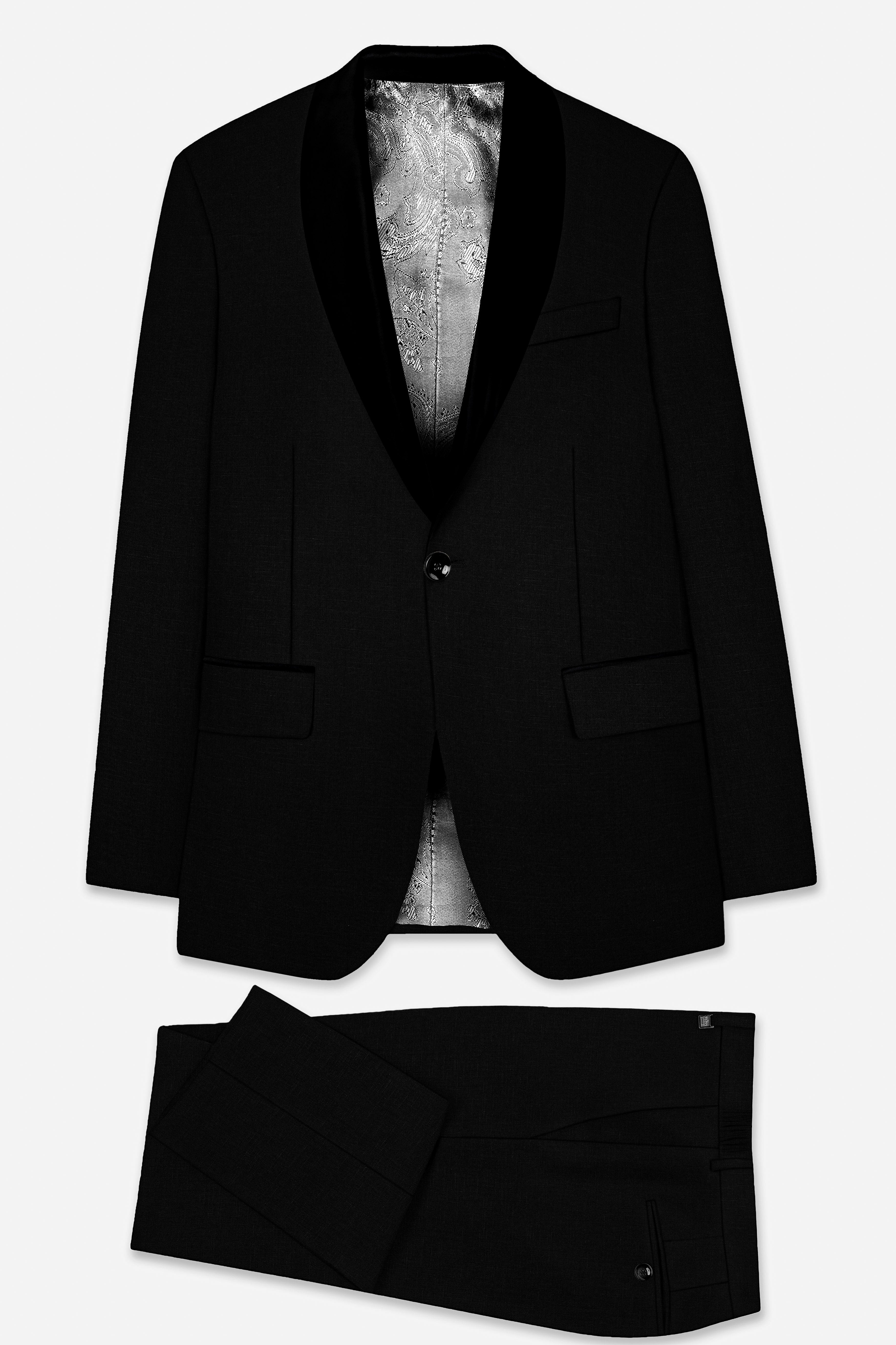 Jade Black Stretchable Subtle Sheen Tuxedo Suit