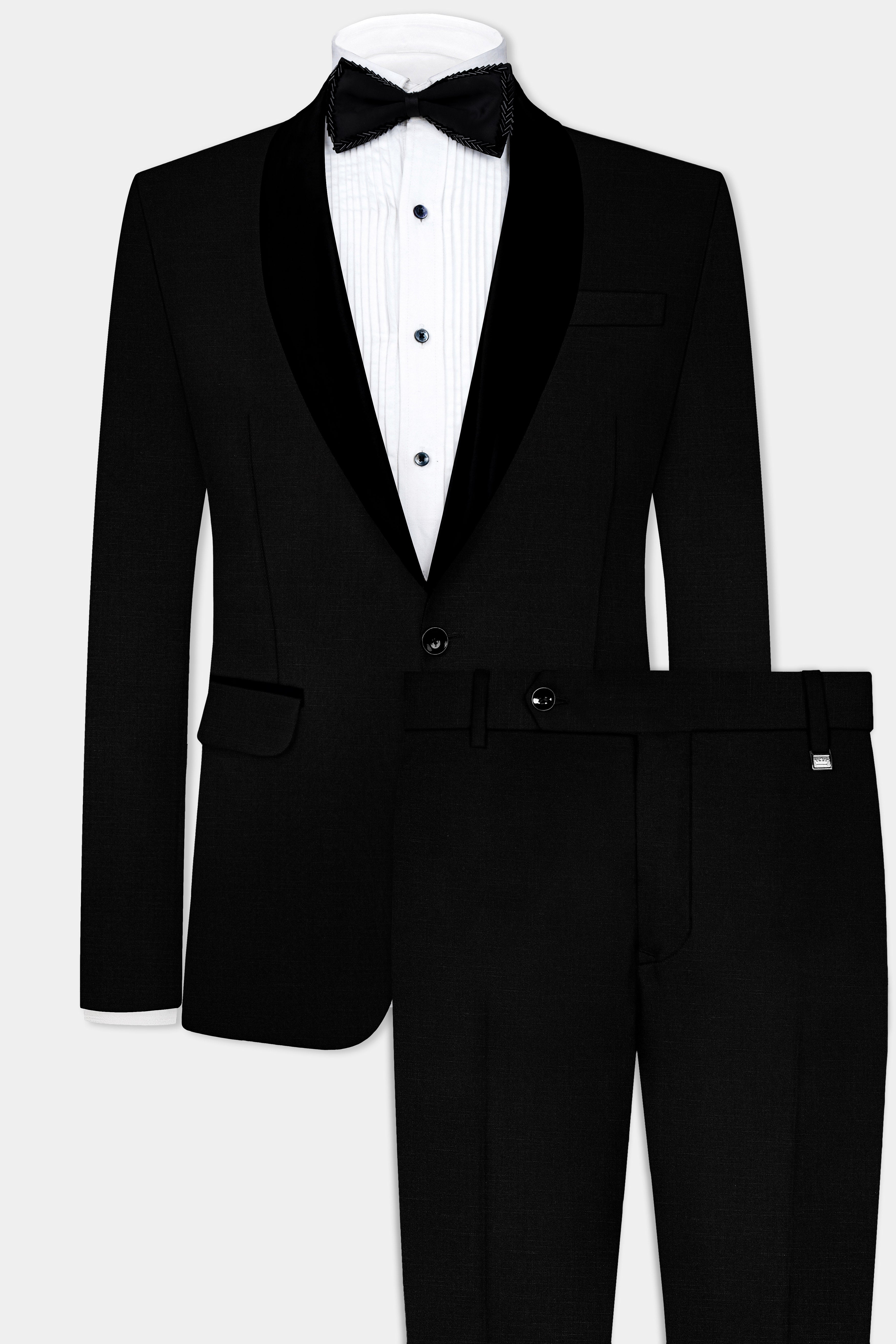 Jade Black Stretchable Subtle Sheen Tuxedo Suit