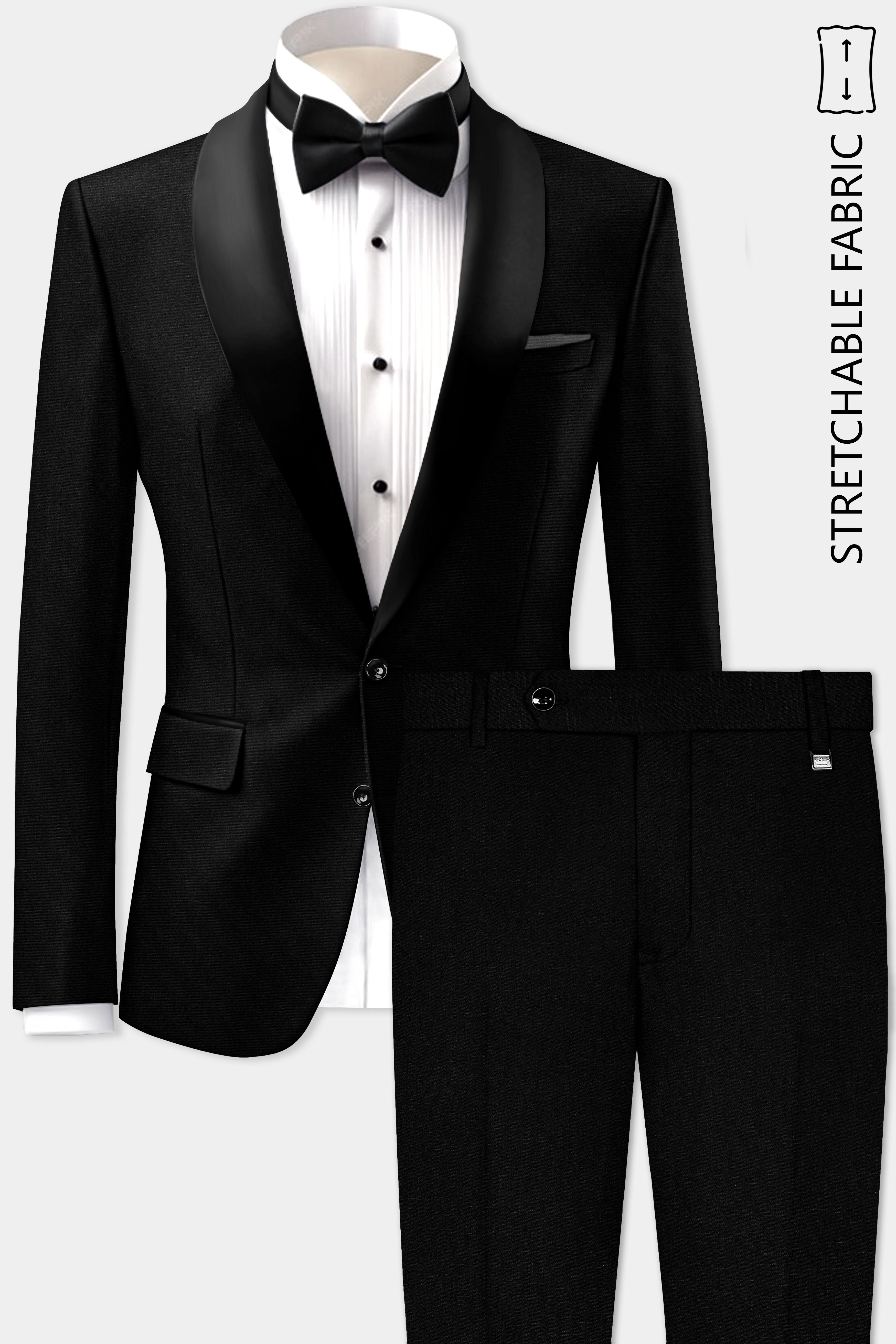 Jade Black Stretchable Subtle Sheen Tuxedo Suit