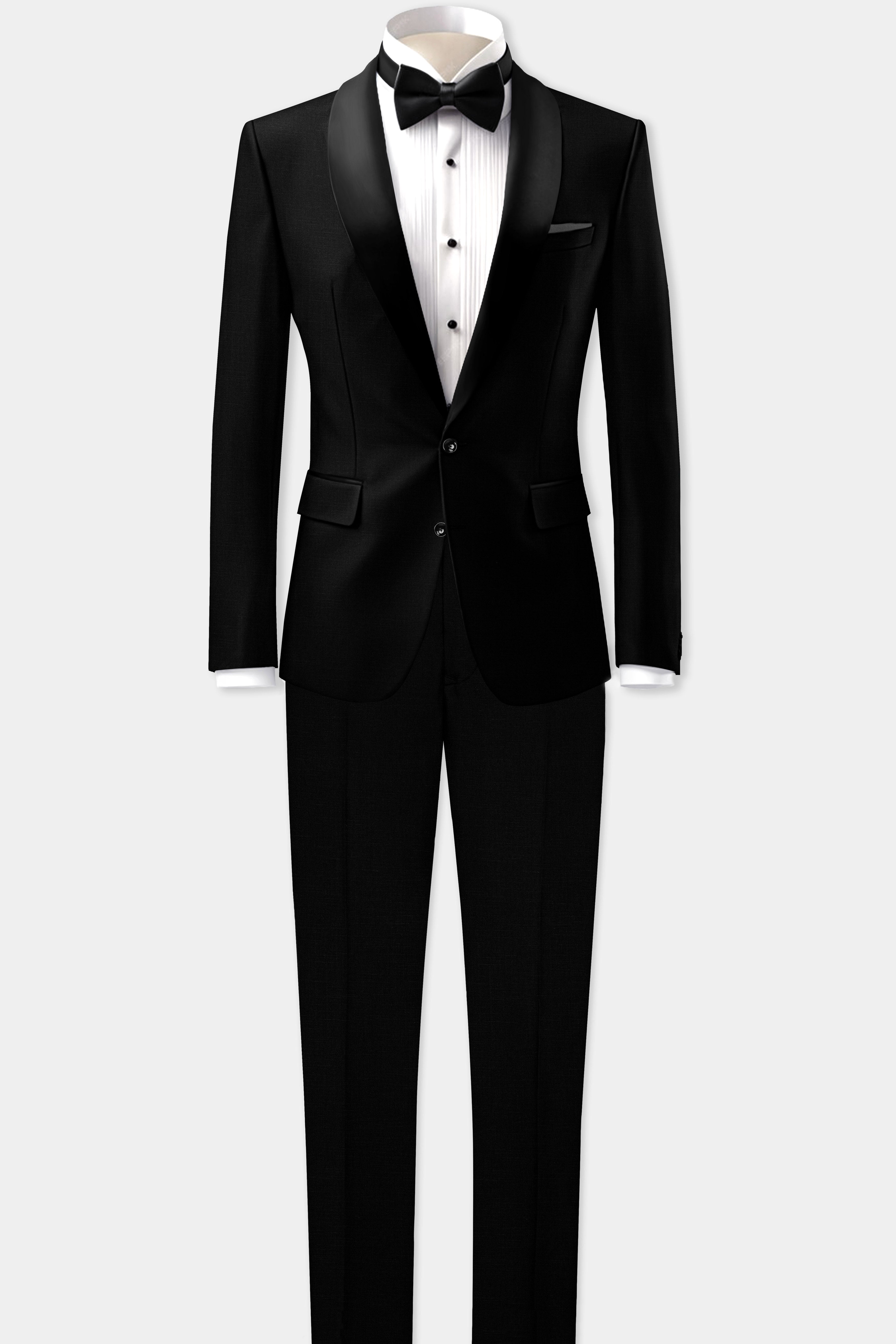 Jade Black Stretchable Subtle Sheen Tuxedo Suit