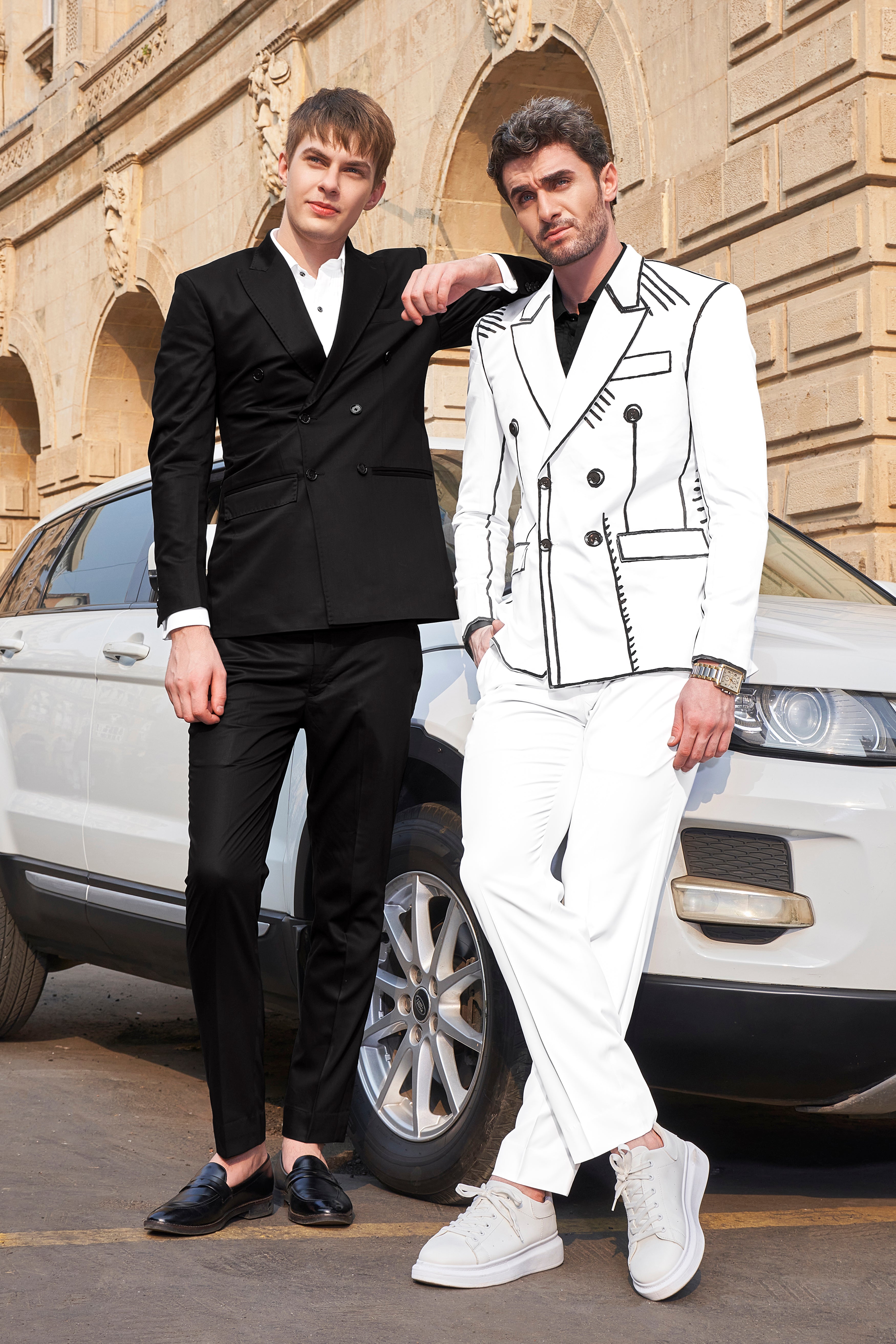 Black Plain Solid Double Breasted Premium Terry Rayon Suits For Men