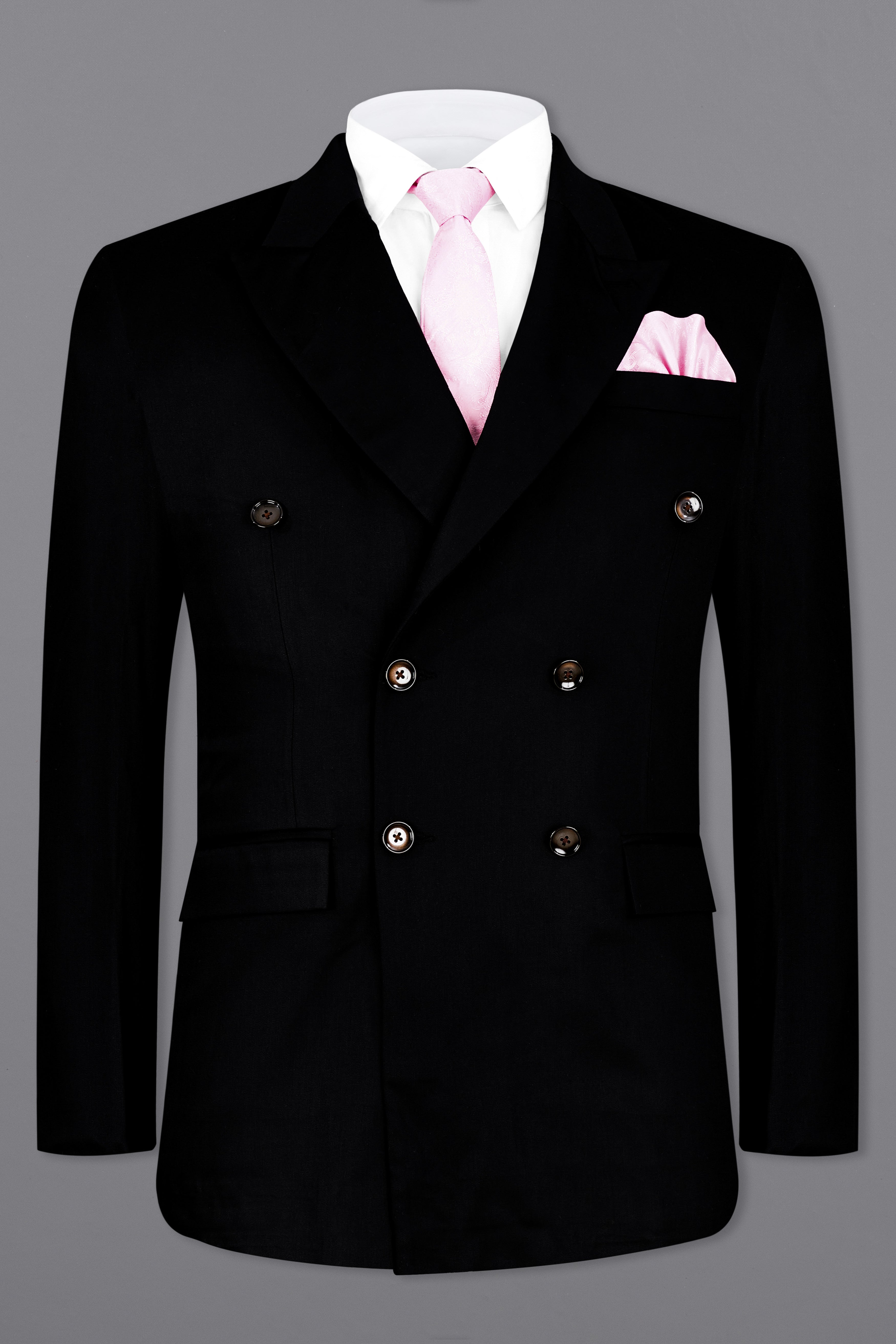 Jade Black Subtle Sheen Double Breasted Suit