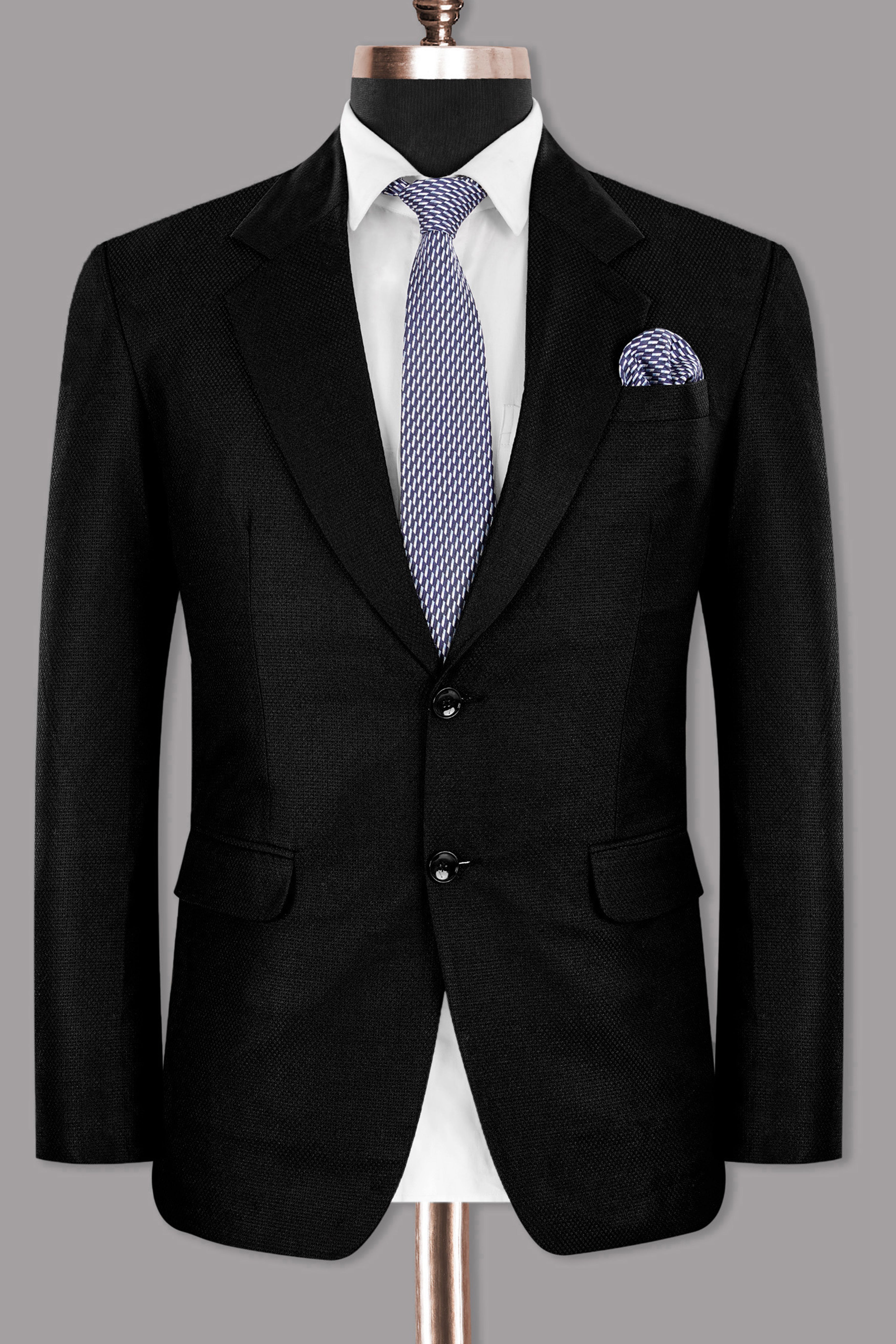 Jade Black Diamond Textured Wool Blend Suit