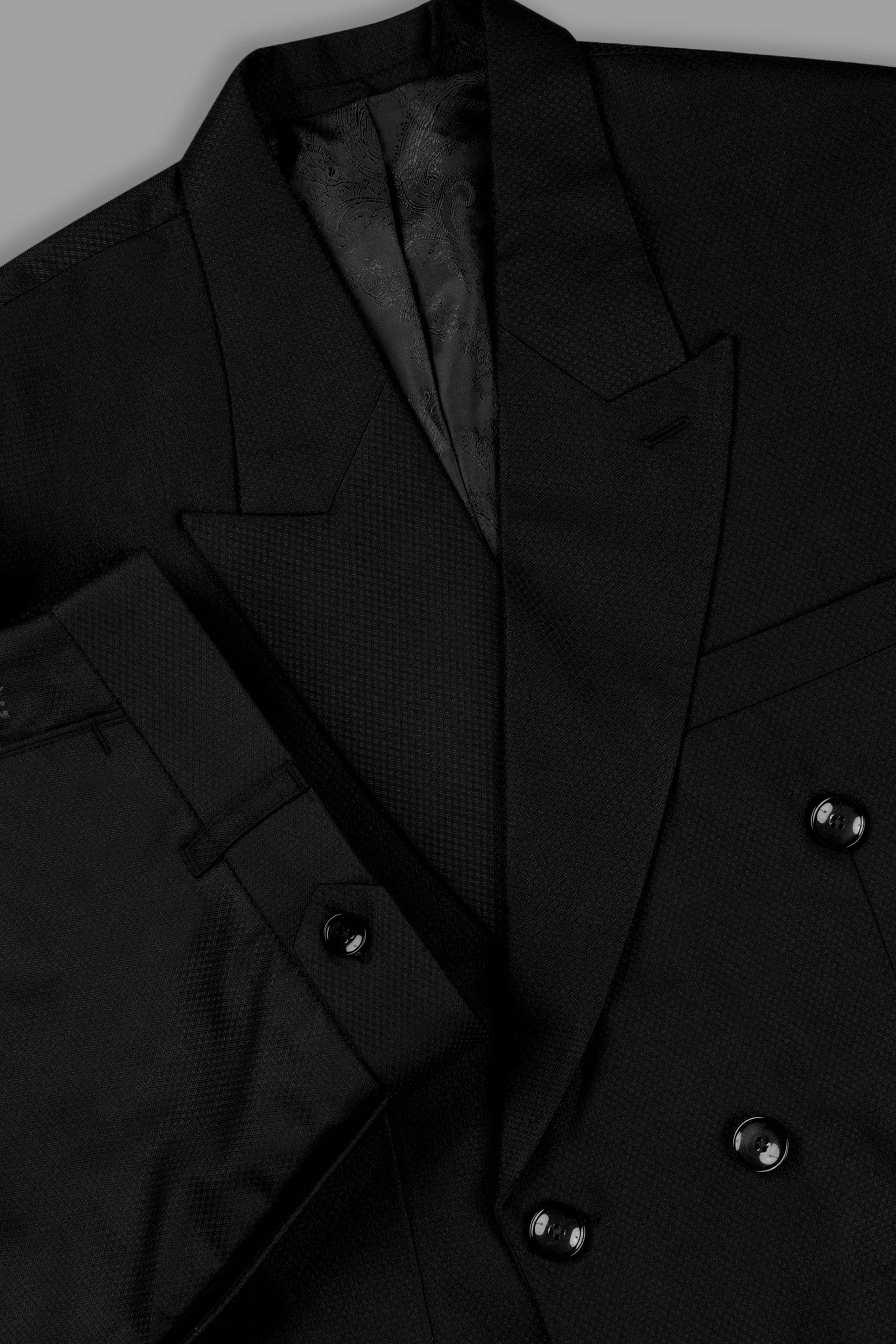 Jade Black Diamond Textured Wool Blend Suit