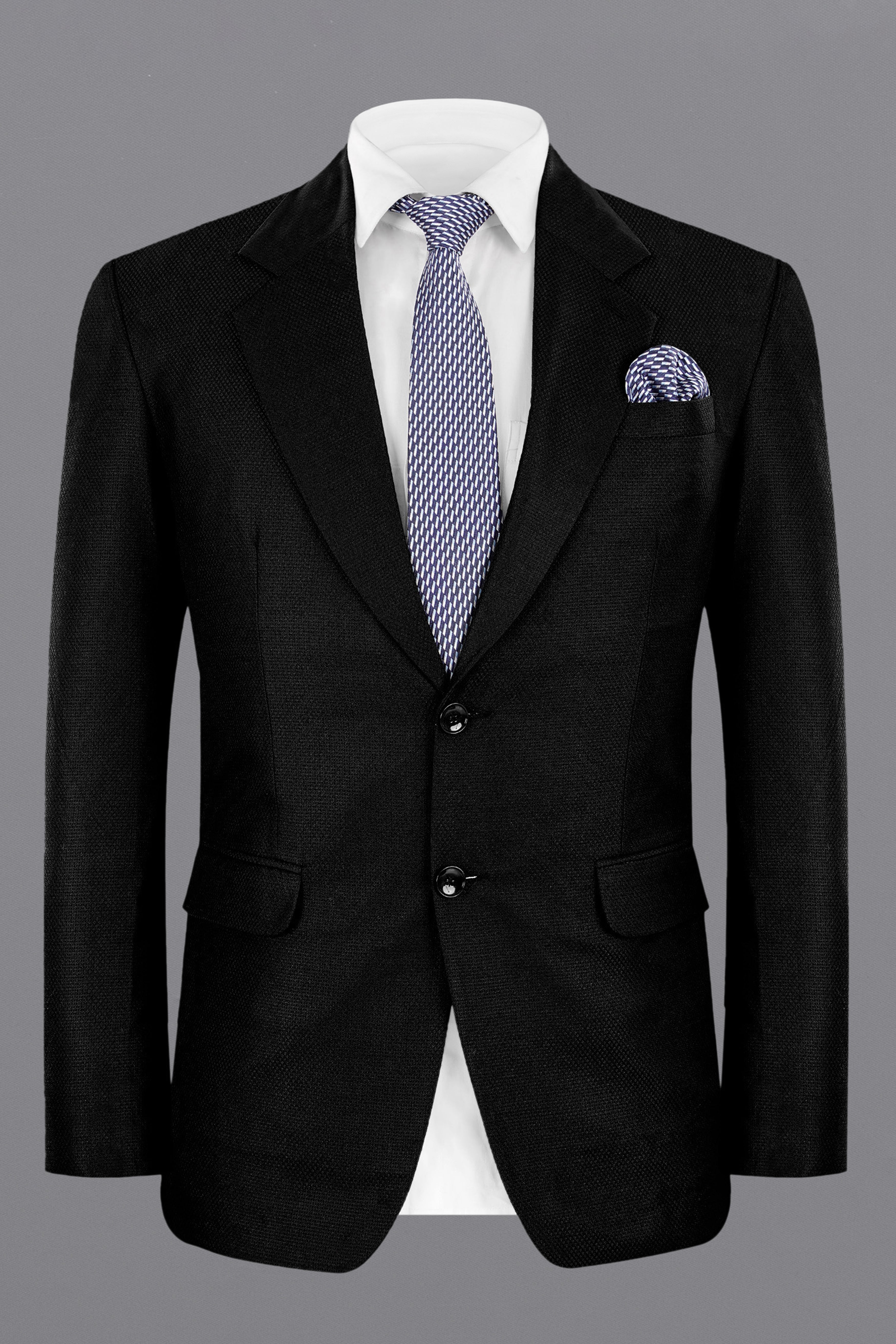 Jade Black Diamond Textured Wool Blend Suit