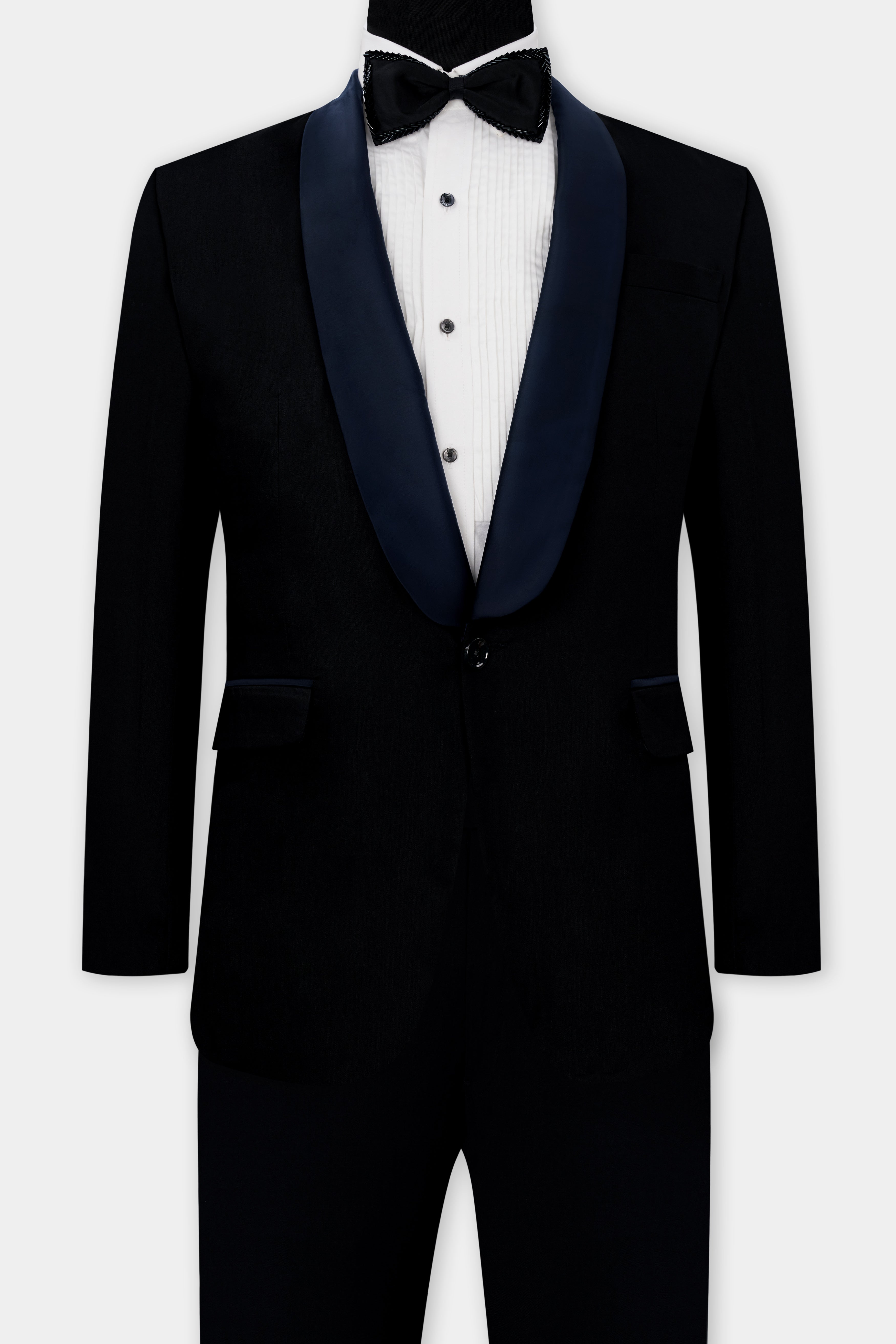 Jade Black Subtle Sheen with Blue lapel Tuxedo Suit
