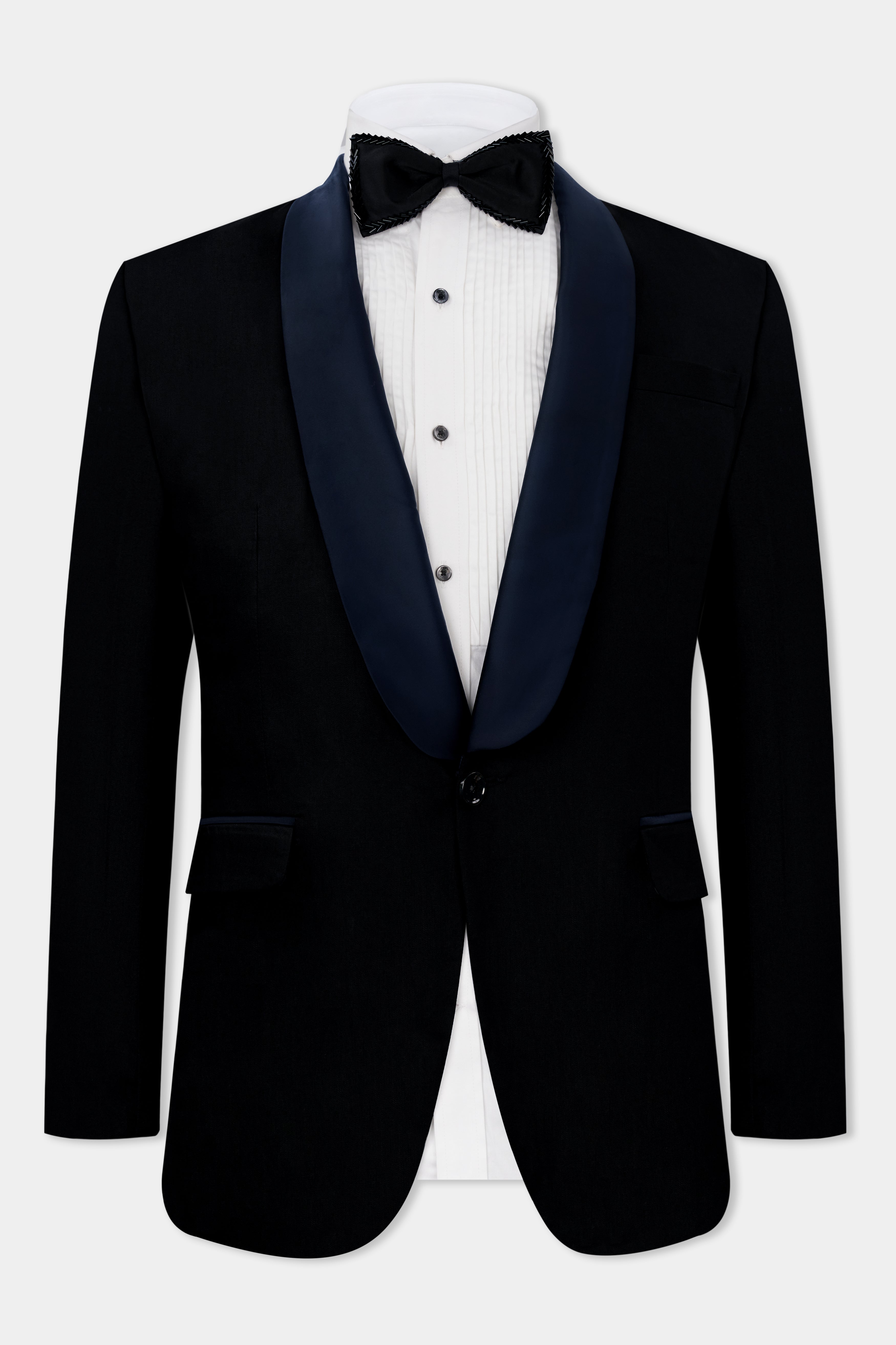 Jade Black Subtle Sheen with Blue lapel Tuxedo Suit