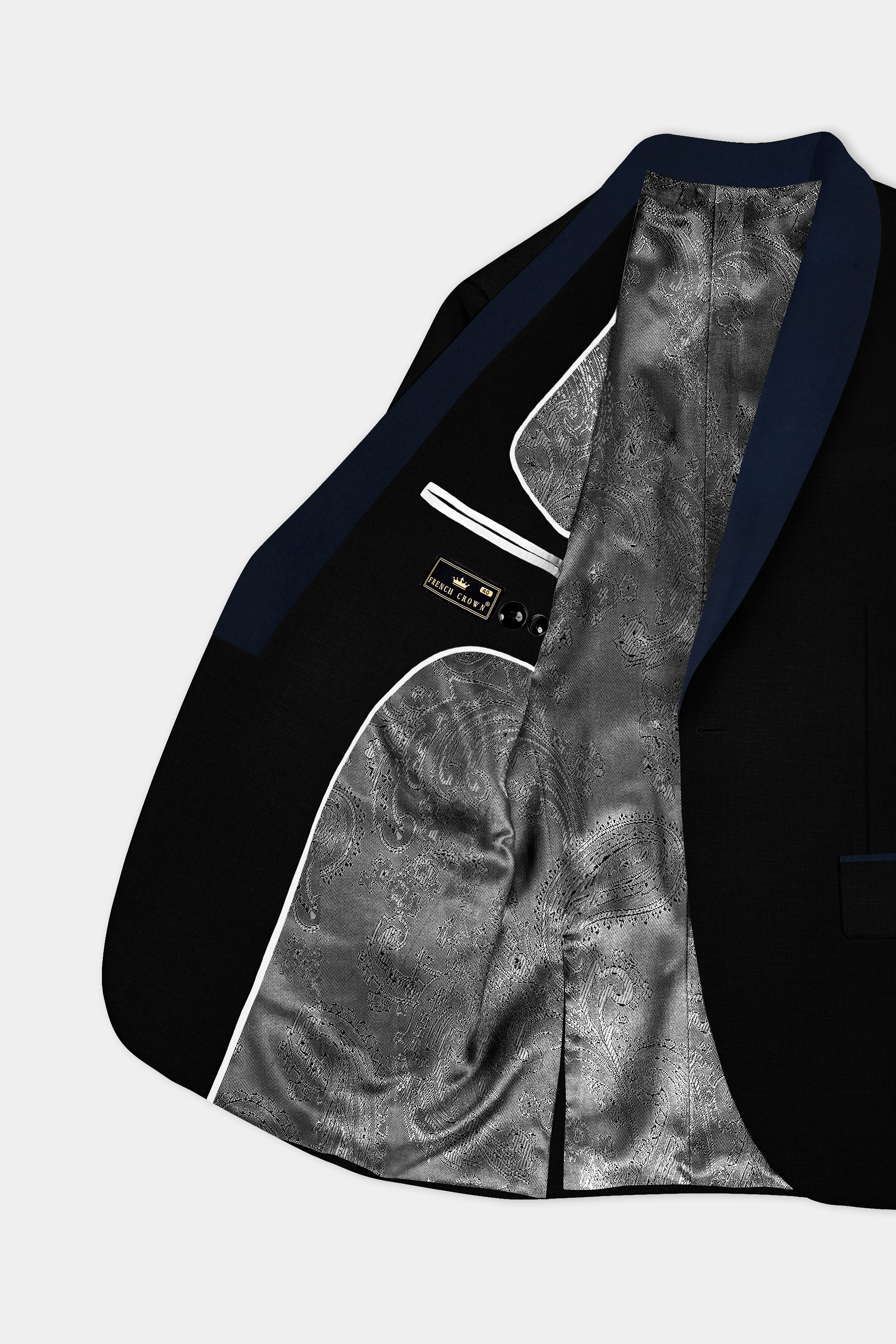 Jade Black Stretchable Subtle Sheen with Blue lapel Tuxedo Suit