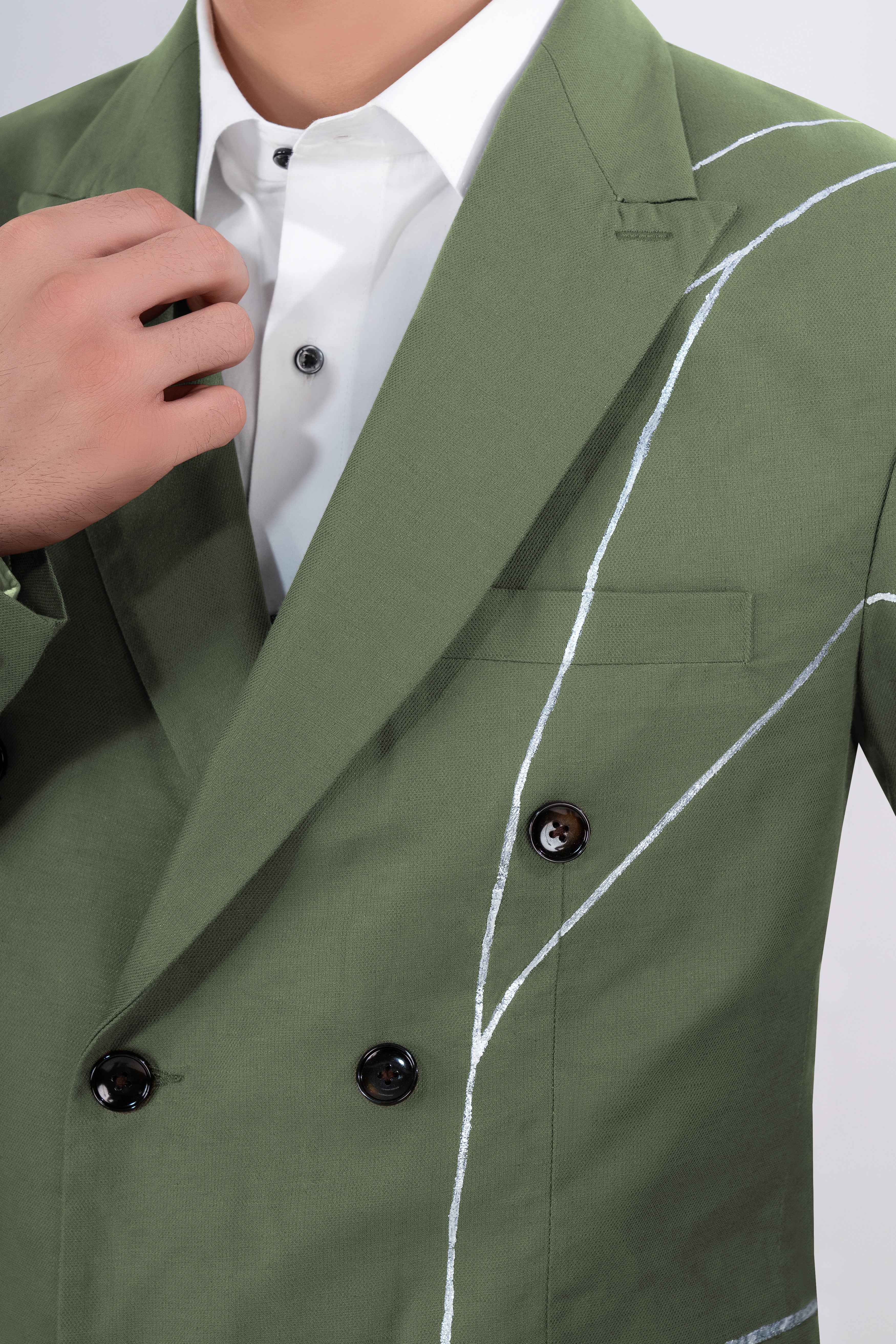 Willow Grove Green Double Breasted Hand Painted Premium Cotton Designer Suit ST918-DB-ART-36, ST918-DB-ART-38, ST918-DB-ART-40, ST918-DB-ART-42, ST918-DB-ART-44, ST918-DB-ART-46, ST918-DB-ART-48, ST918-DB-ART-50, ST918-DB-ART-52, ST918-DB-ART-54, ST918-DB-ART-56, ST918-DB-ART-58, ST918-DB-ART-60